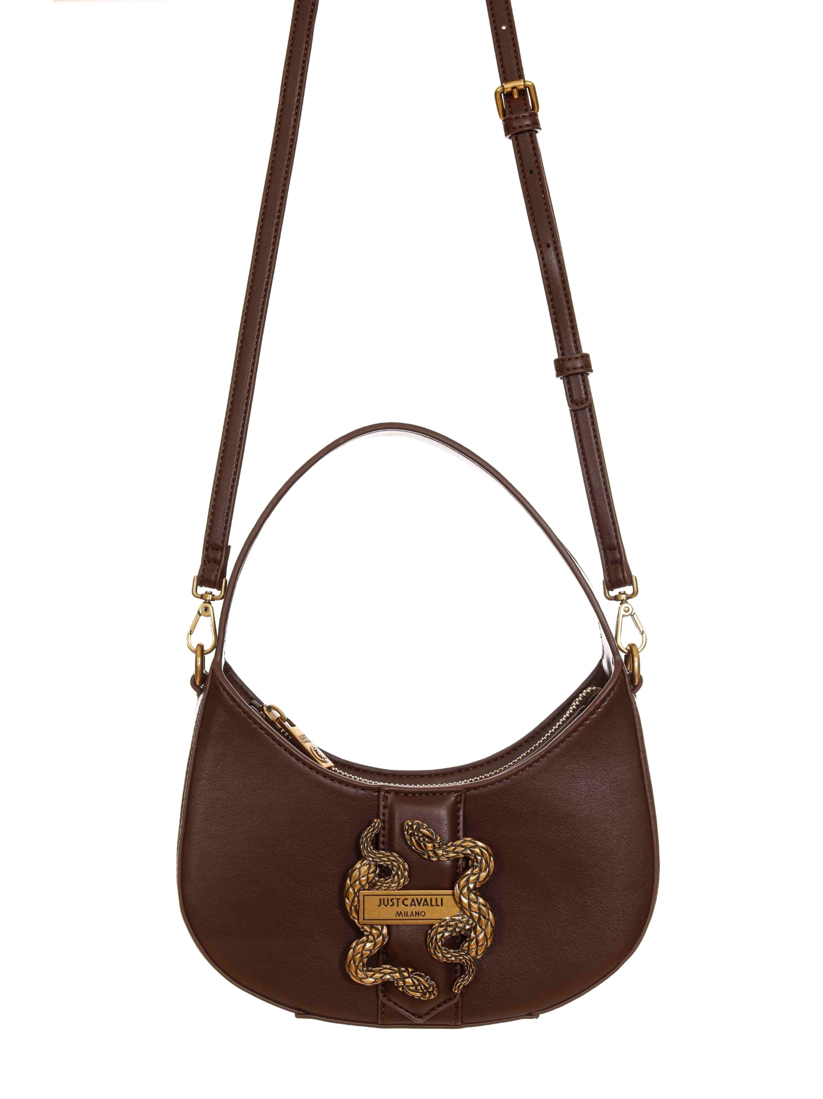 Just Cavalli Iconic Snake Two-way Bag In Brown