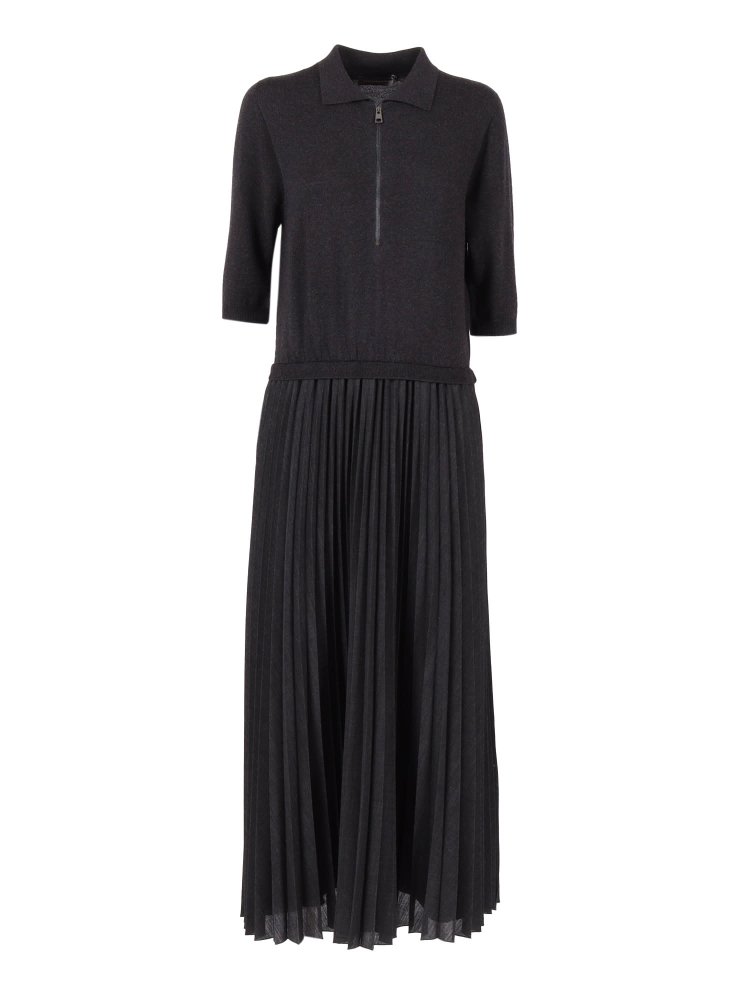Lorena Antoniazzi Pleated Zip-front Maxi Dress In Black