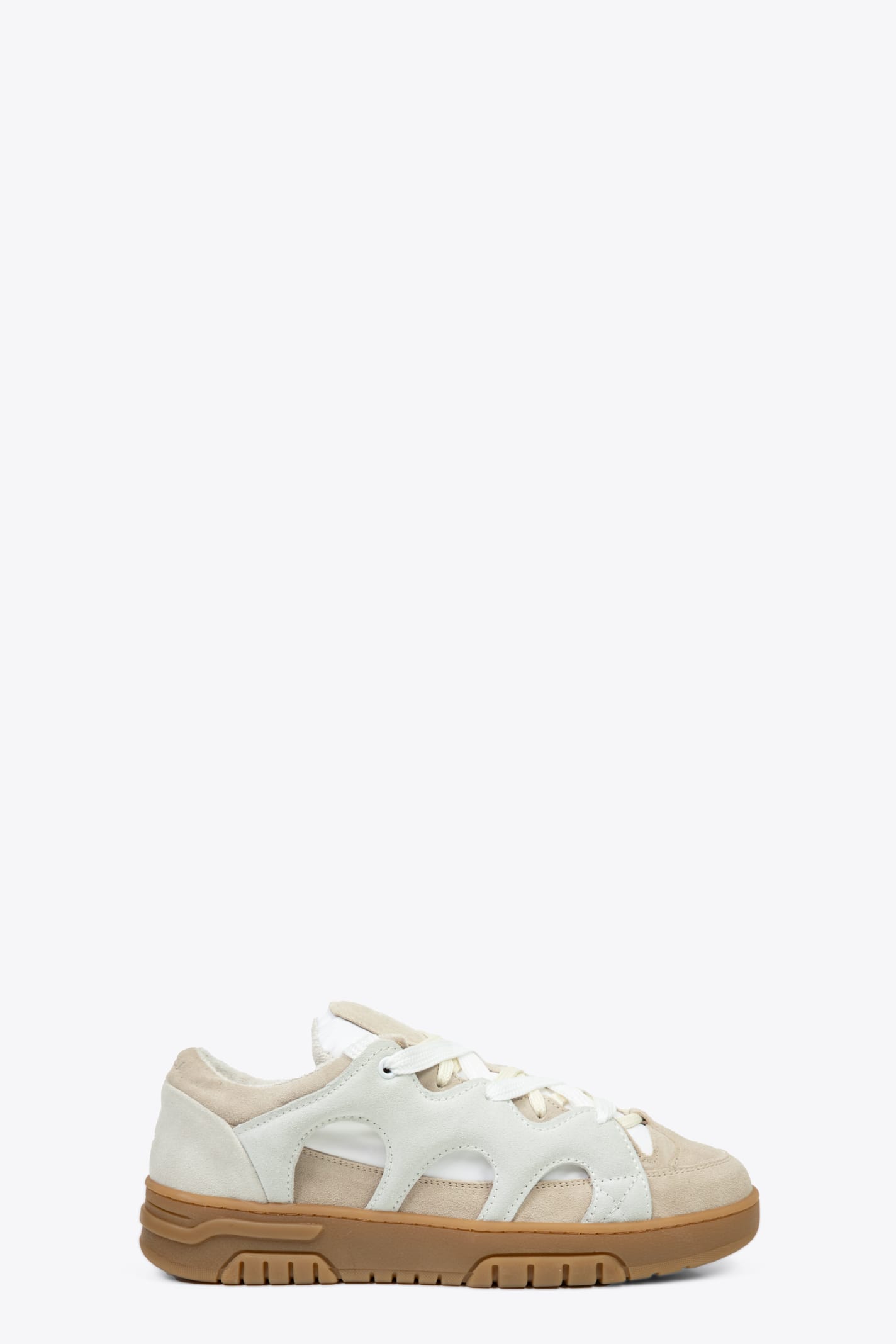 Paura Tr - Suede - New Bomber White Nylon And Beige Suede Low Trainer In Crema/bianco