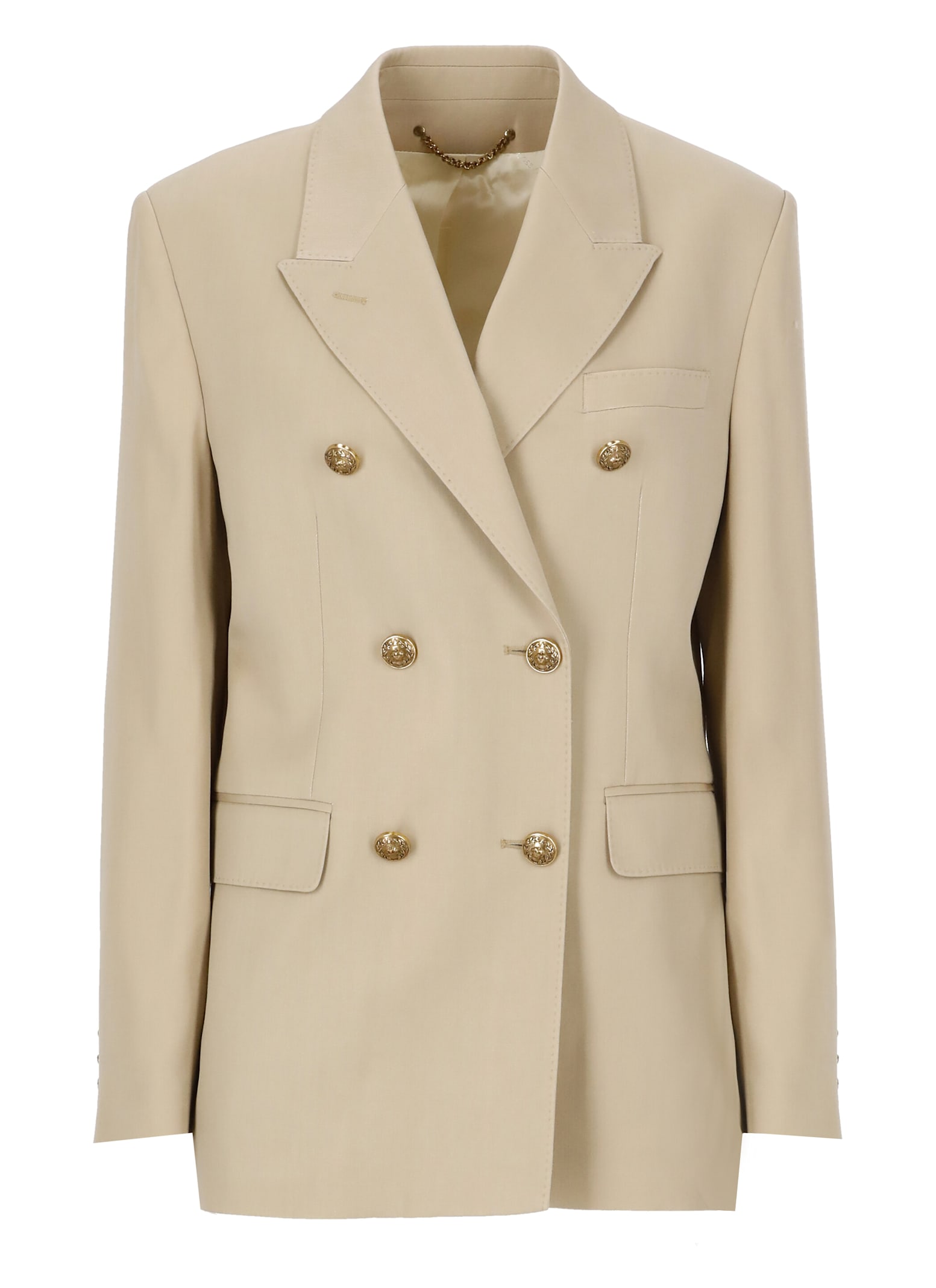 Shop Golden Goose Virgin Wool Double Breasted Blazer In Beige