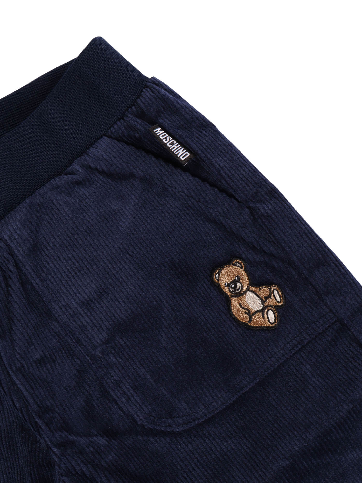 Moschino Teddy-embroidered Corduroy Trousers In Blue