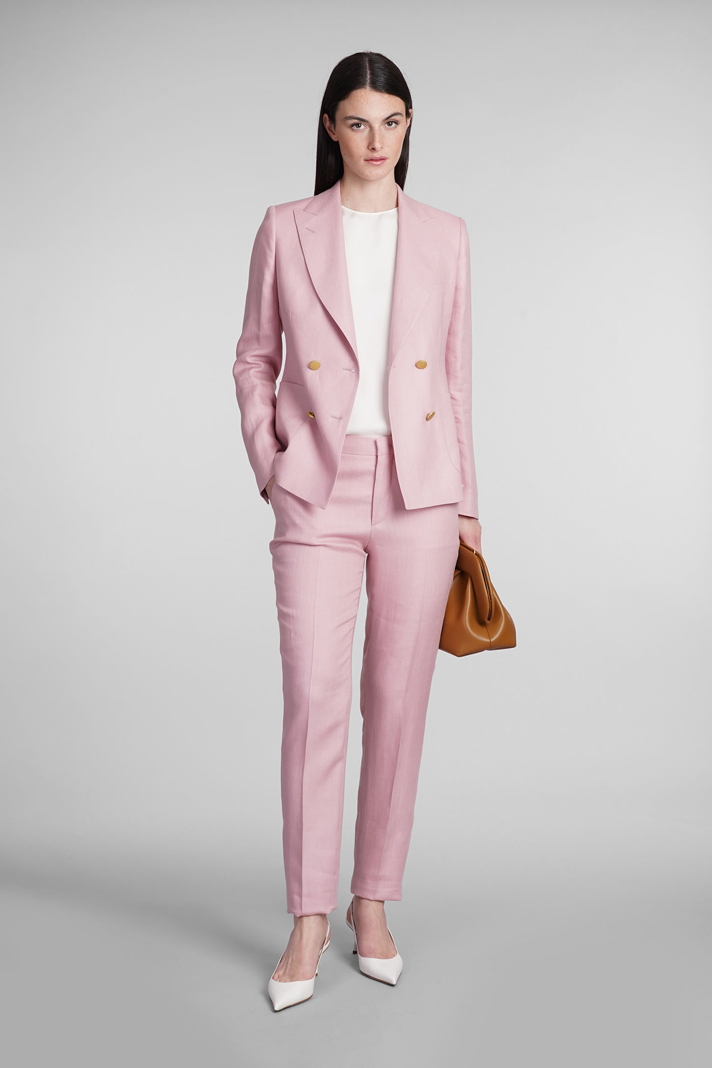 Shop Tagliatore T-coral In Rose-pink Linen