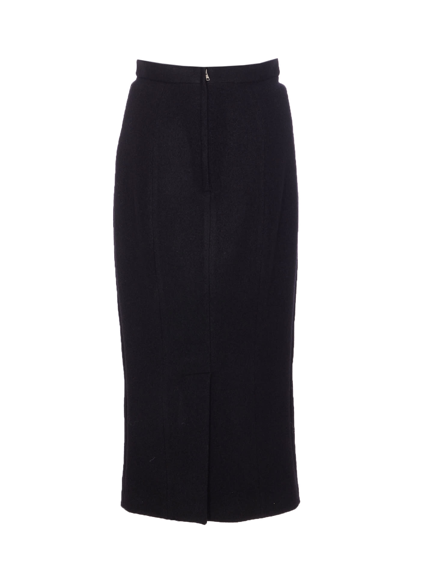 Dolce & Gabbana High Waist Midi Skirt With Back Slit In Blue