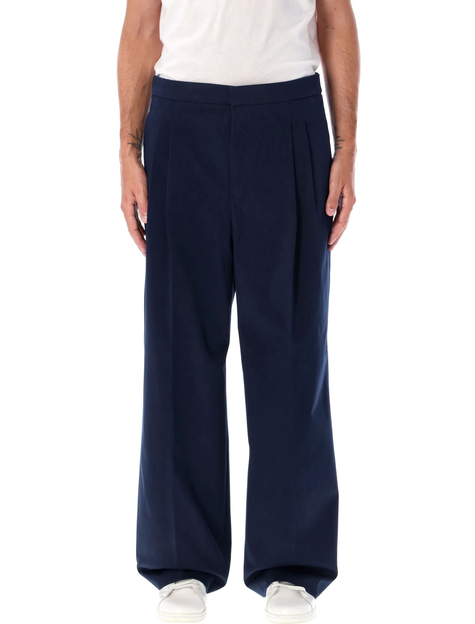 Shop Ami Alexandre Mattiussi Large Fit Trousers In Navy