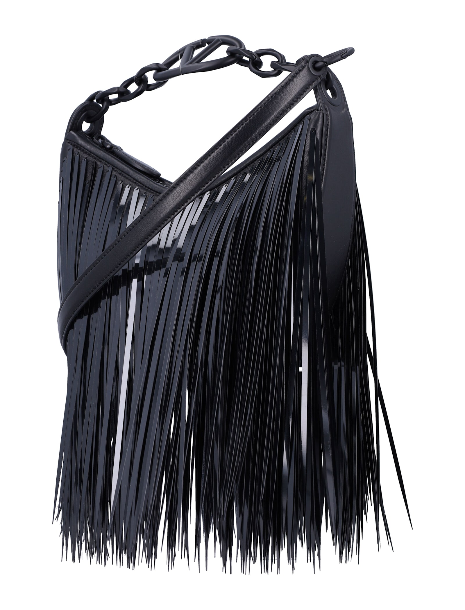 Shop Valentino Vlogo Moon Mini Hobo Bag With Sequin Fringes In Black