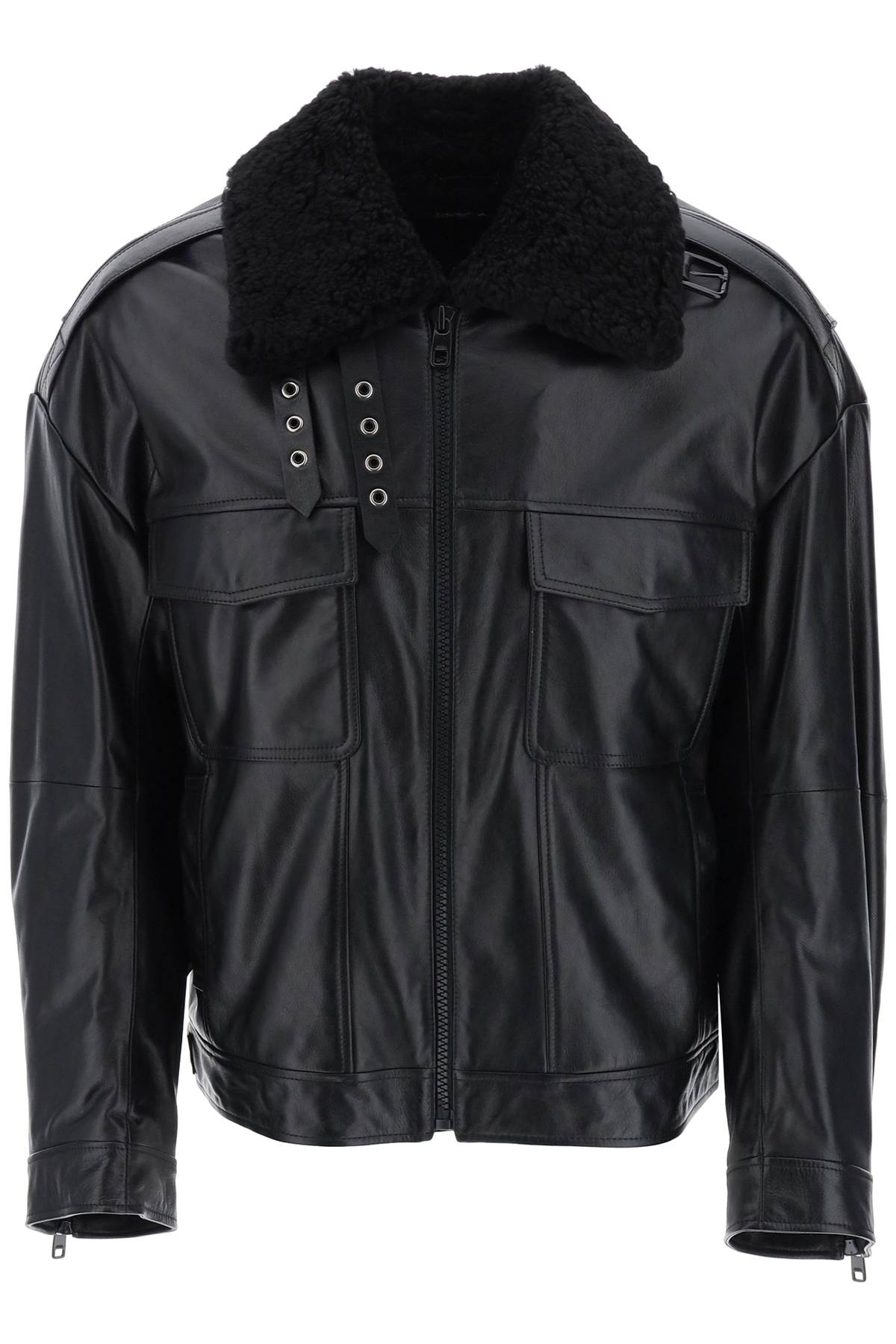 Shop Dolce & Gabbana Leather-and-fur Biker Jacket In Nero (black)