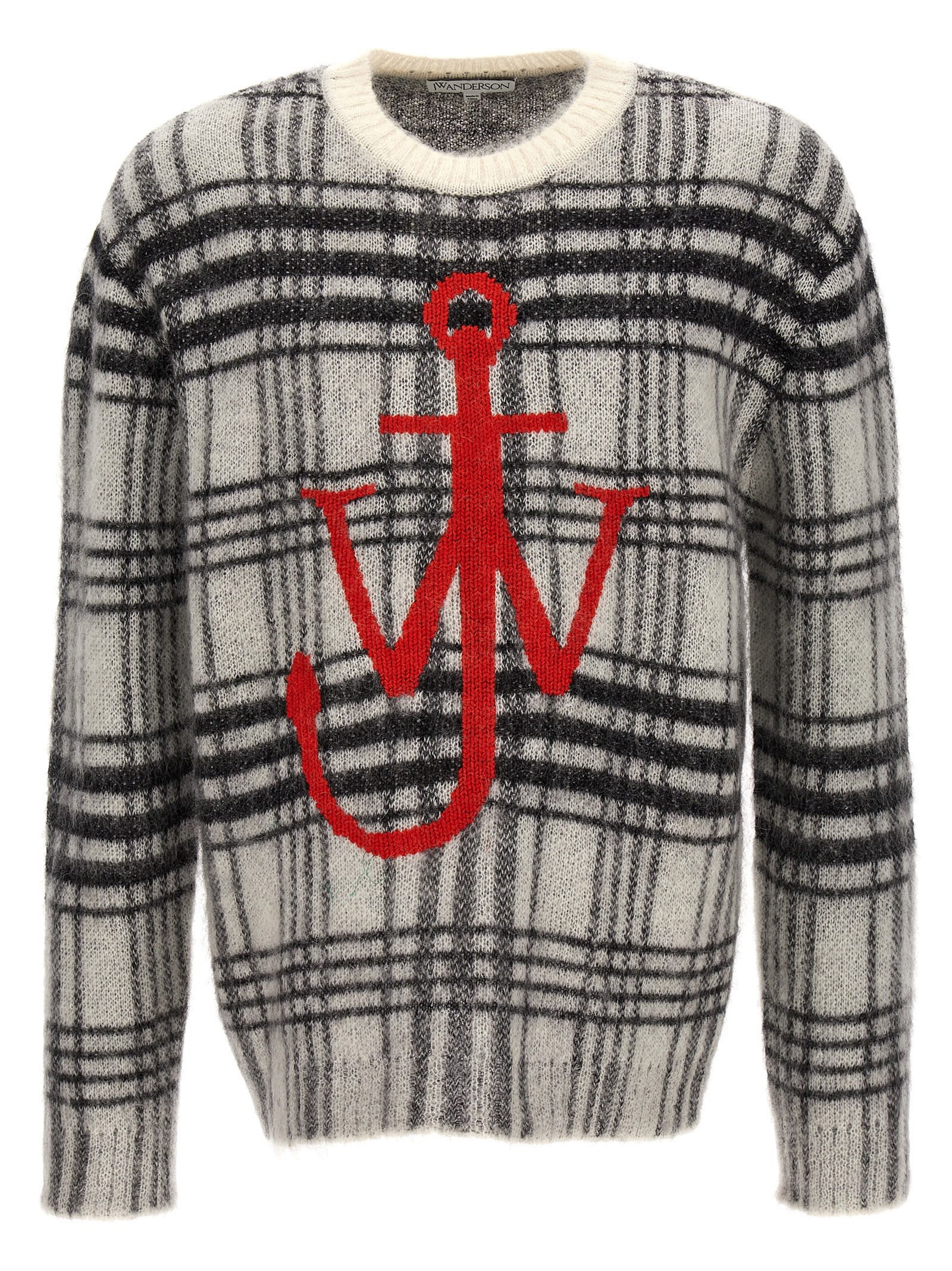 Shop Jw Anderson Logo Embroidery Check Sweater In White/black