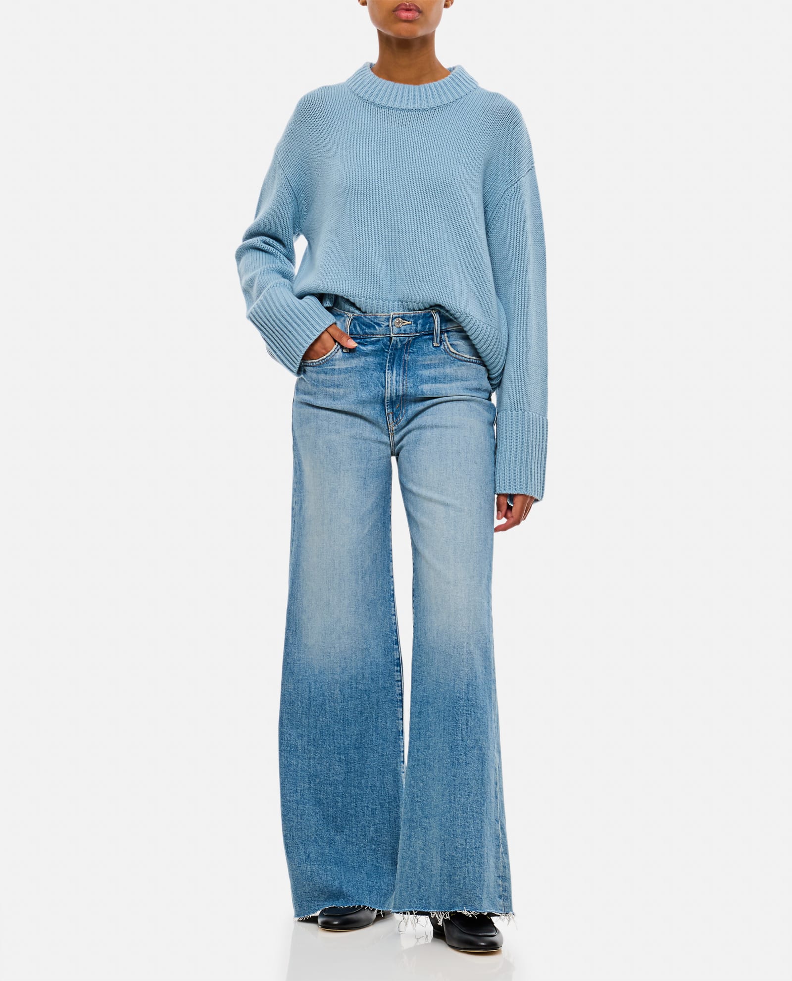 Shop Mother The Hustler Roller Fray Denim Pants In Clear Blue