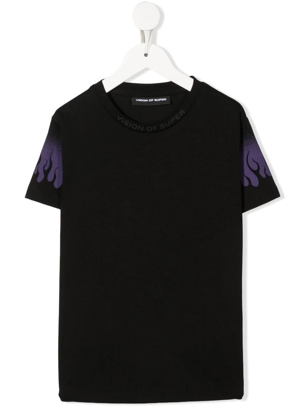 Vision of Super Kids Black T-shirt With Negative Purple Flames