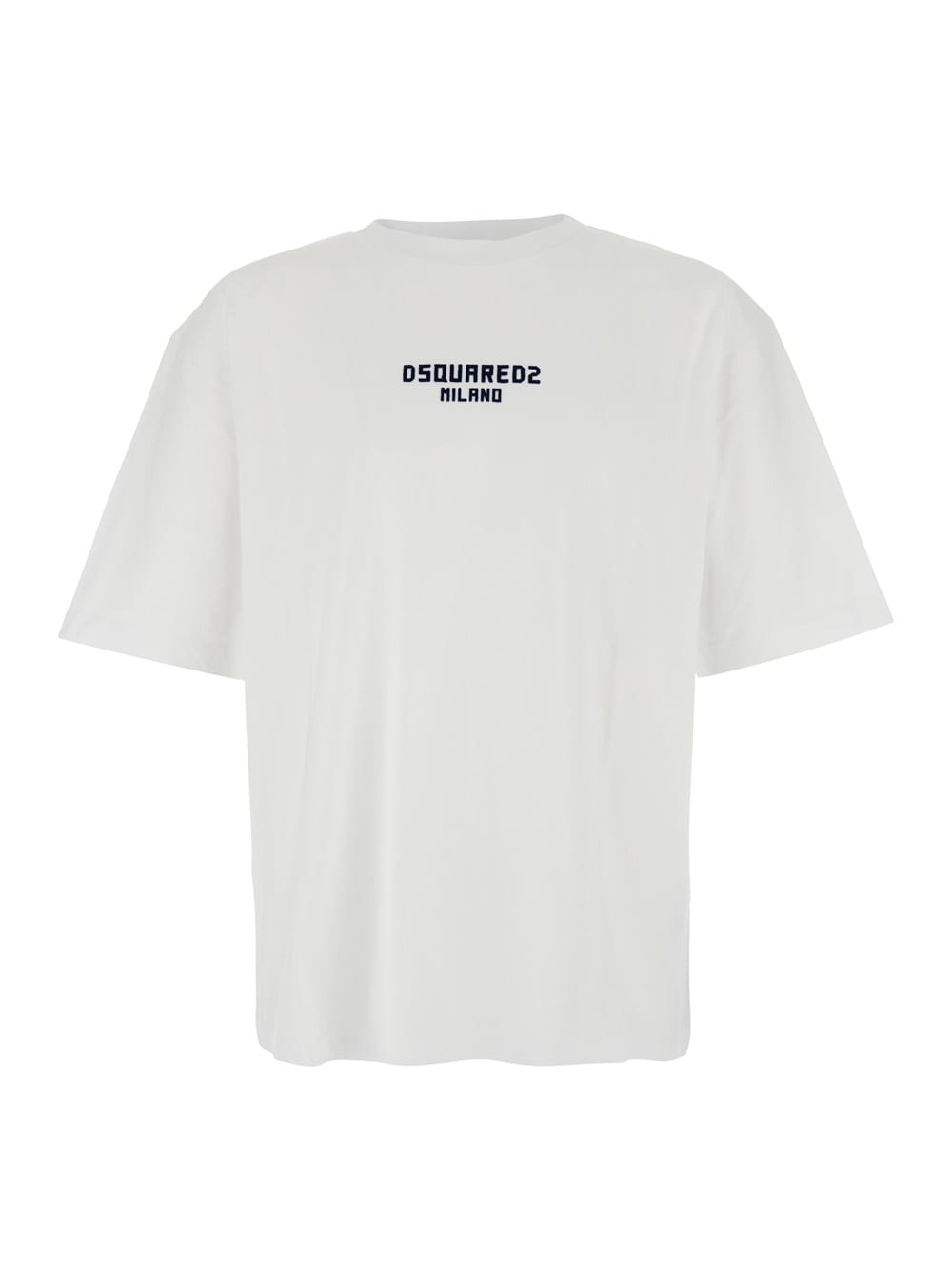 Dsquared2 White Crewneck T-shirt With Logo Lettering On The Front In Cotton Man In White