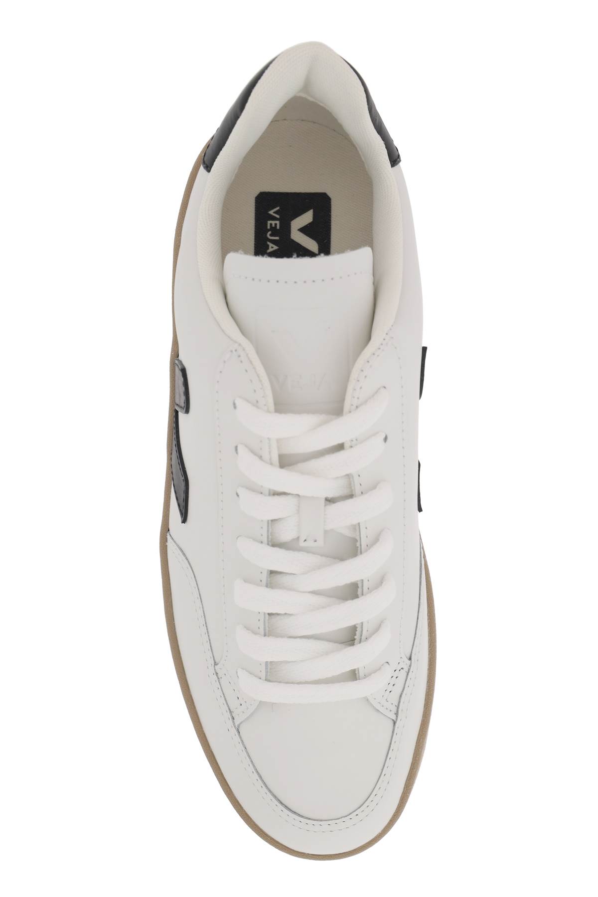 Shop Veja Leather V-12 Sneakers In Extra White Black Dune (white)