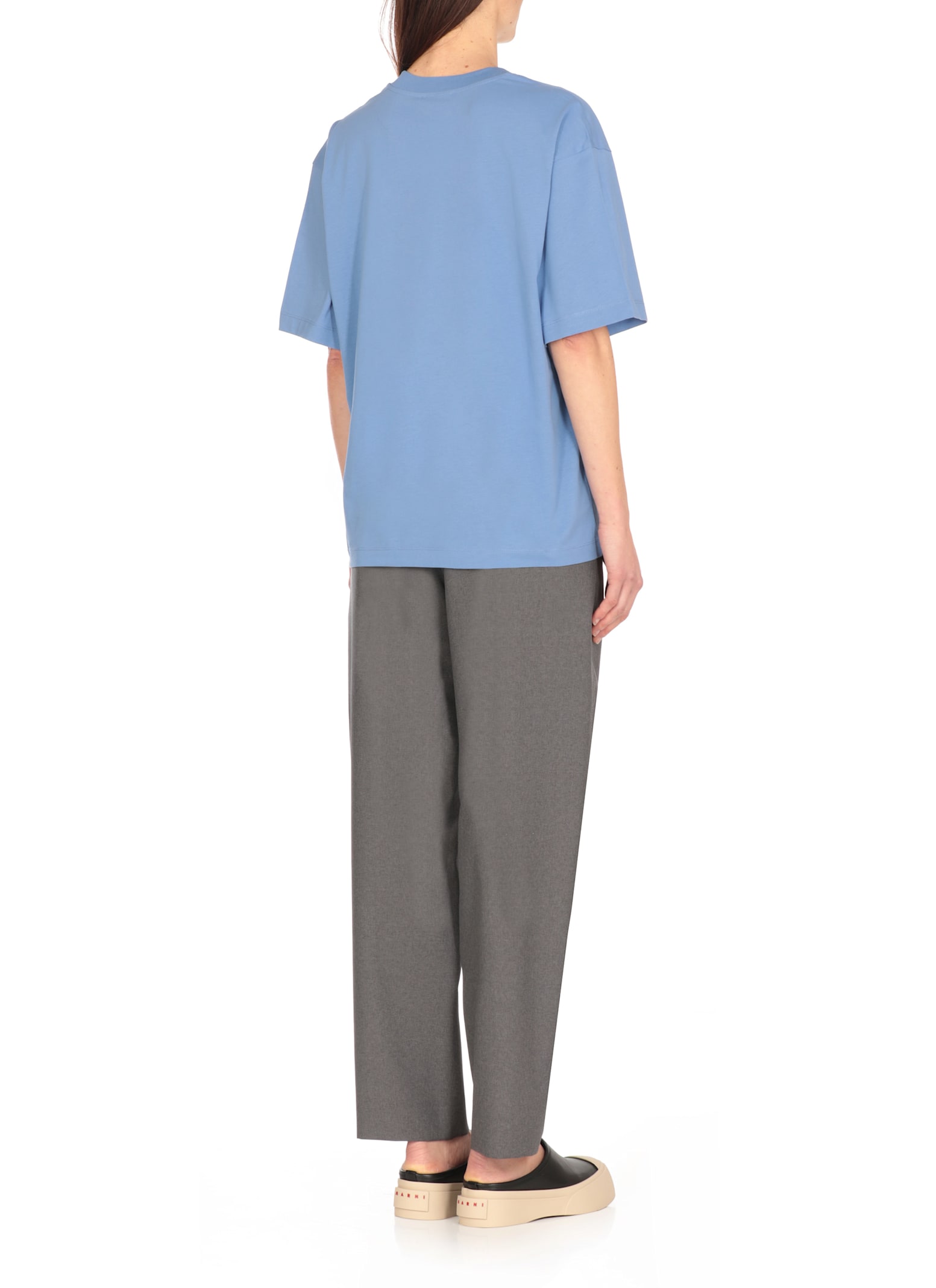 Marni Crew Neck Cotton T-shirt In Light Blue