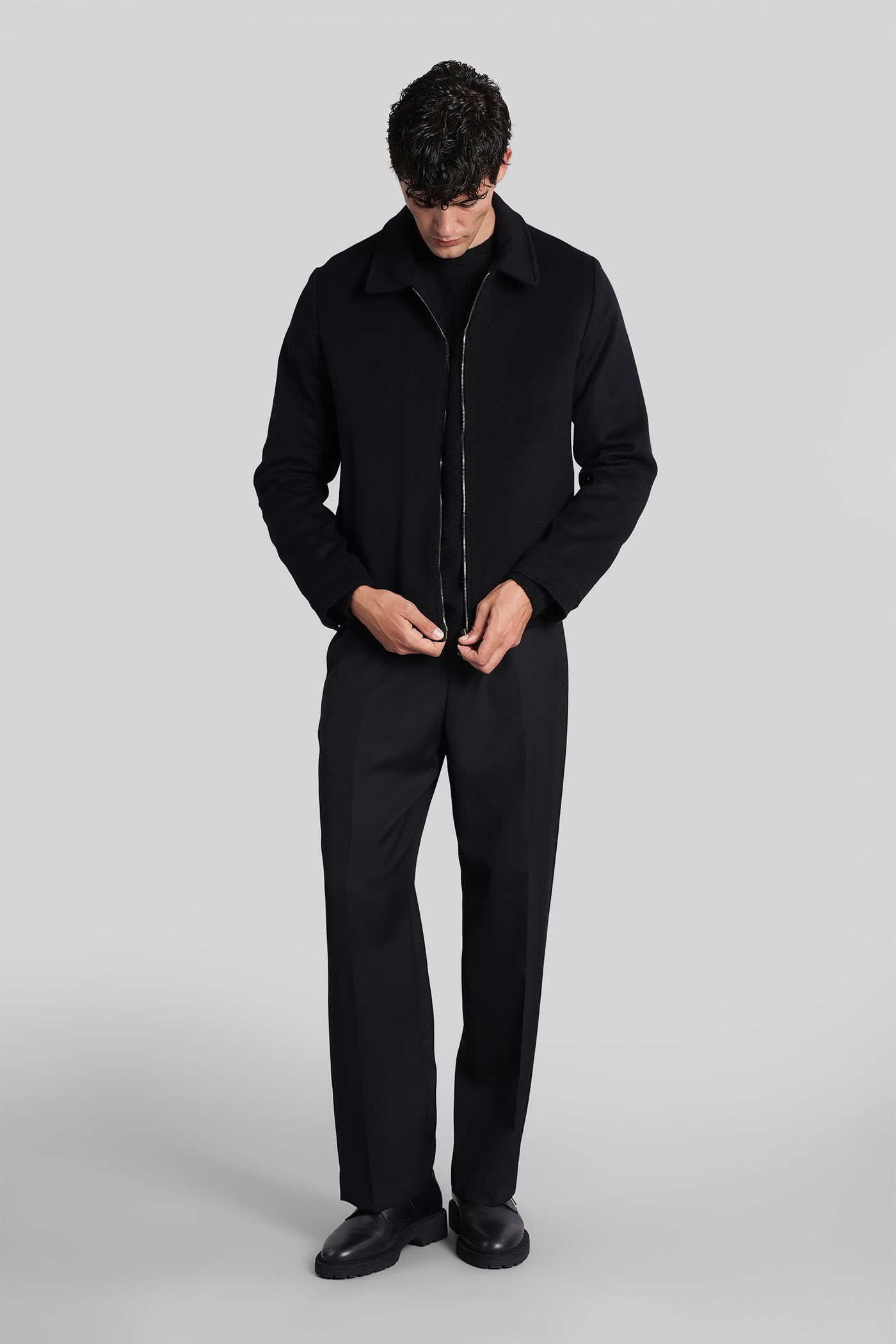 Costumein Polov Bomber Jacket In Black Wool In Black