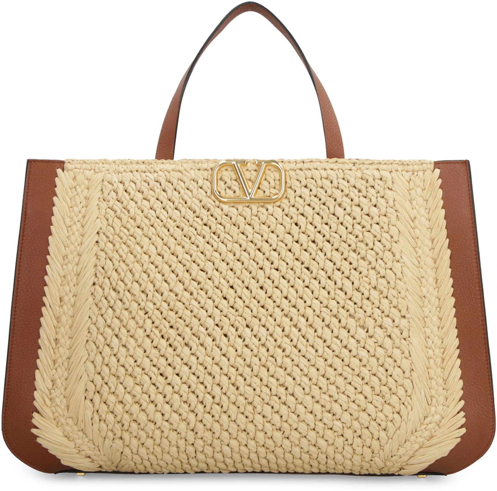 Shop Valentino Garavani - Raffia Handbag In Naturale/selleria