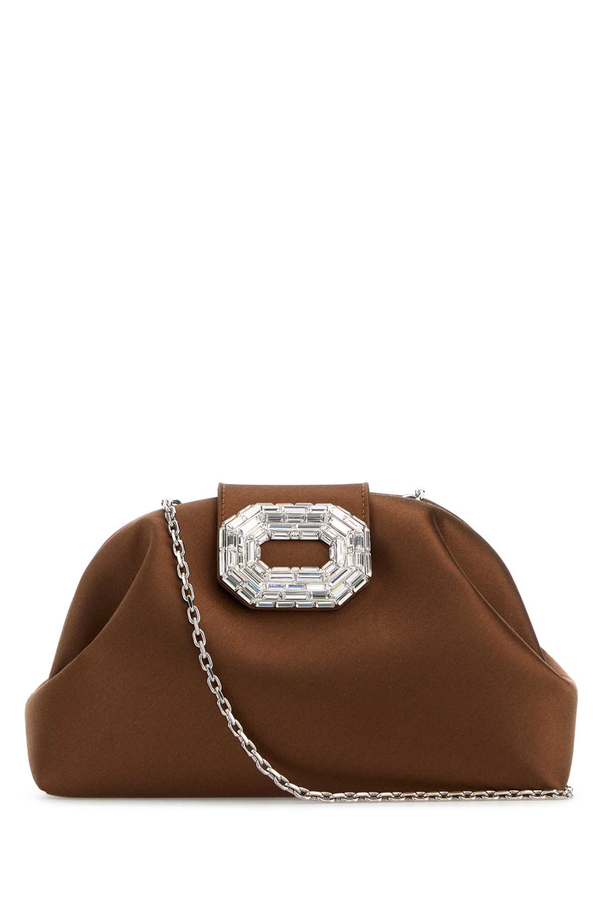 Brown Satin Camelia Clutch