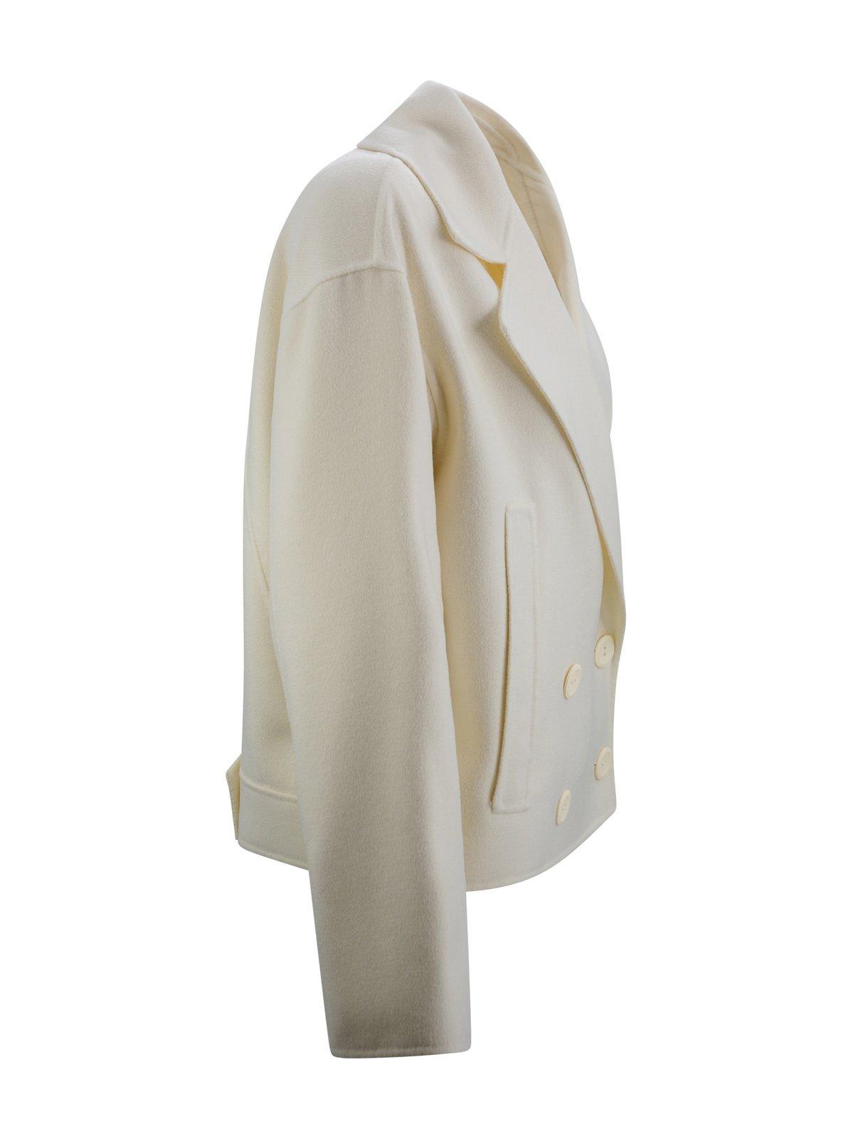 Shop Max Mara Double-breasted Long-sleeved Coat In White