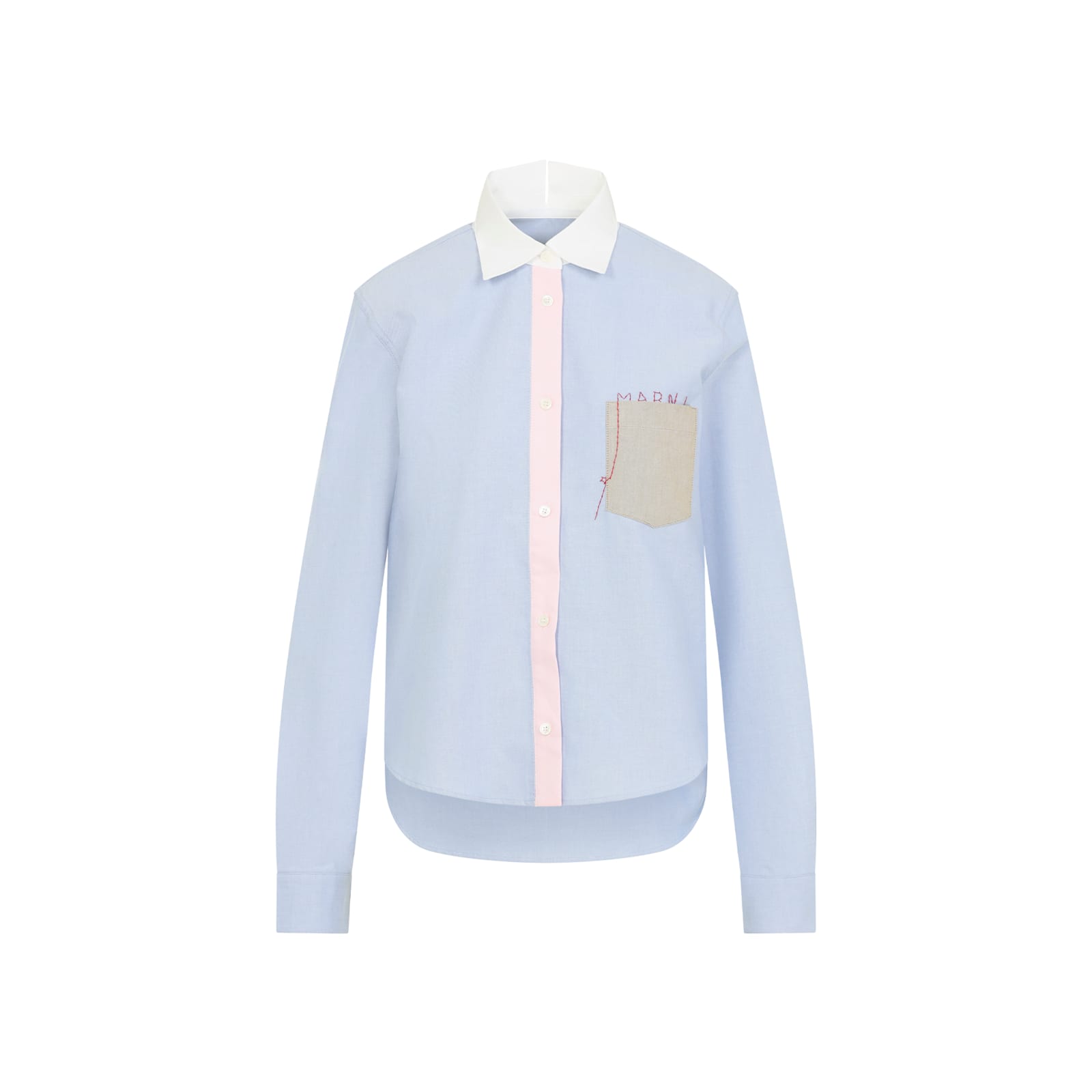 Marni Baby Shirt With Embroidered Front Pocket In Blue