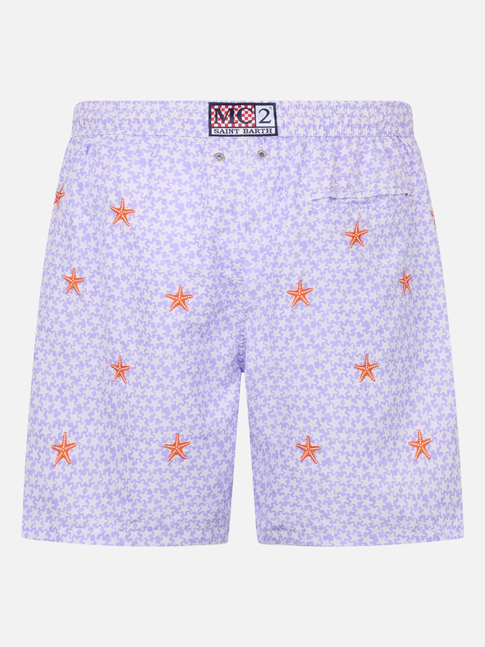 Mc2 Saint Barth Man Lightweight Fabric Swim-shorts Lighting With Seastars Embroidery In Pink