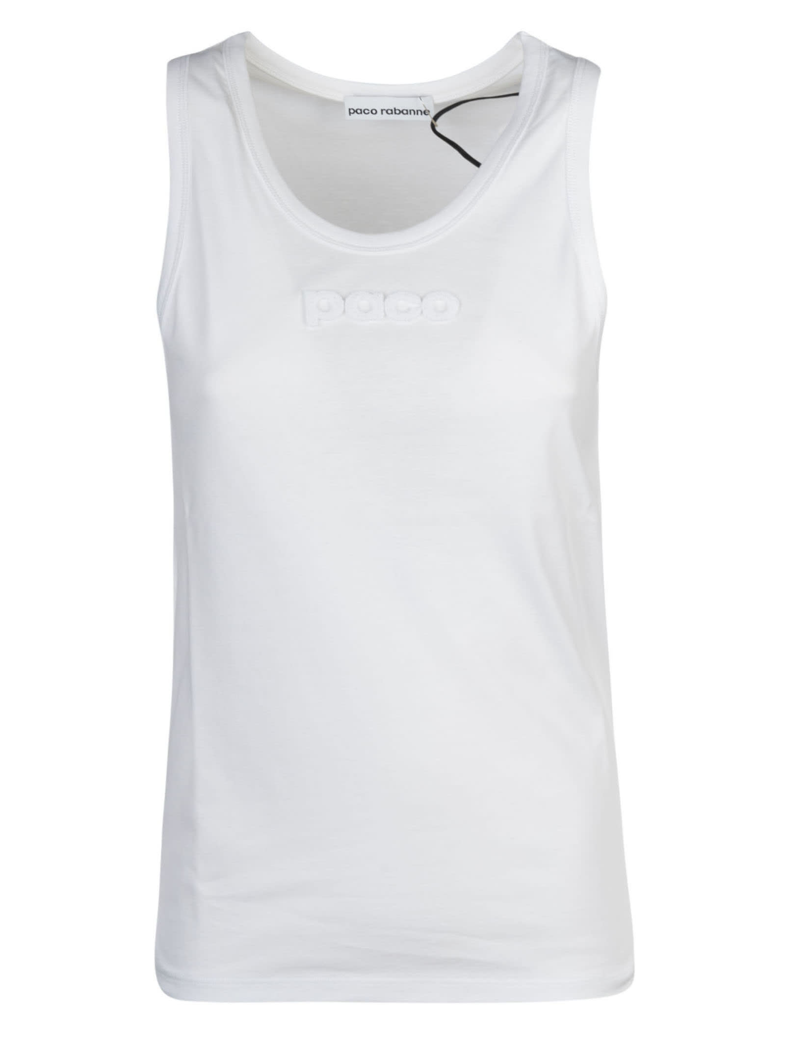 Rabanne Logo Jacquard Cotton Racerback Tank In White