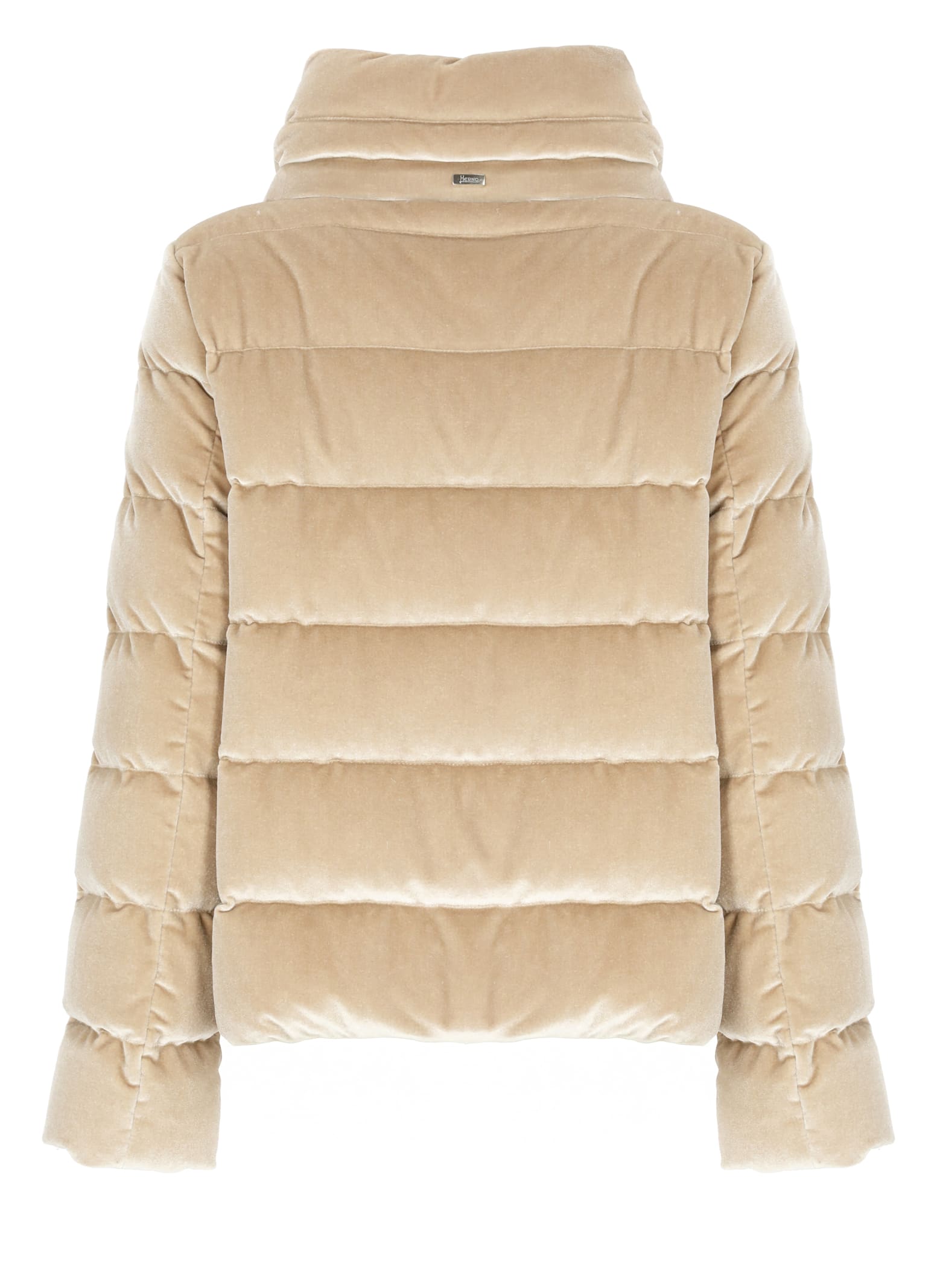 Herno Quilted Velvet Drawstring High Collar Jacket In Neutral