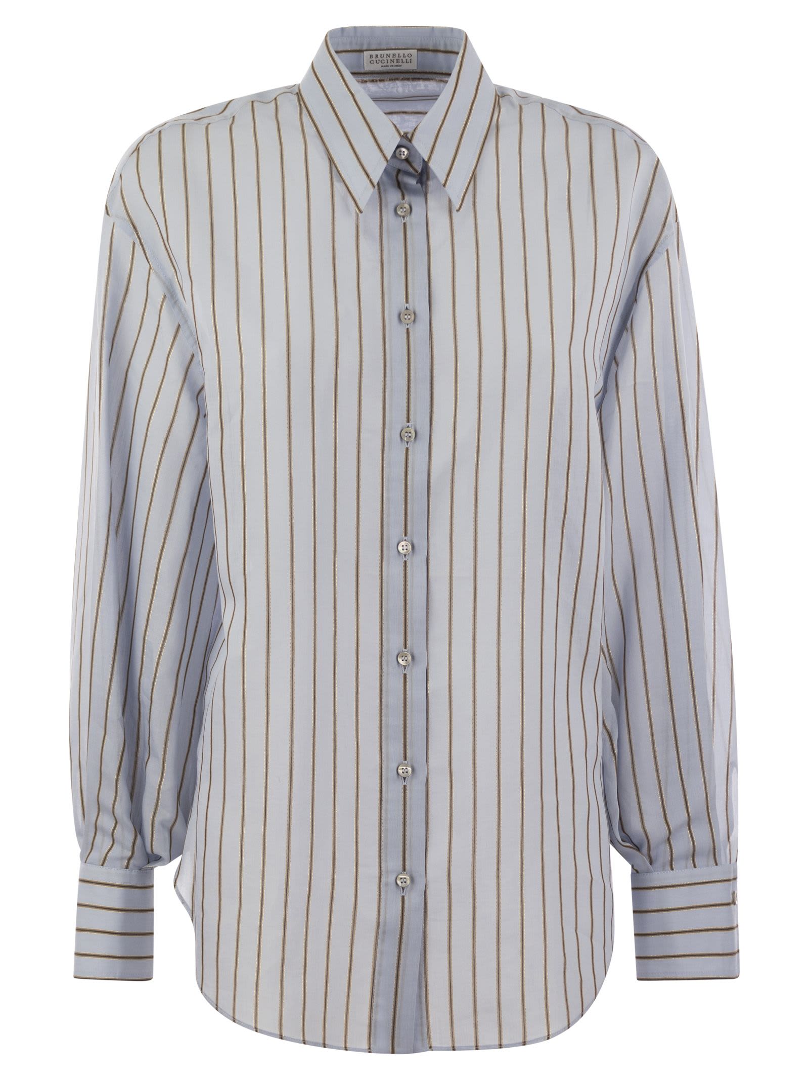 Sparkling Stripe Cotton-silk Poplin Shirt With Necklace