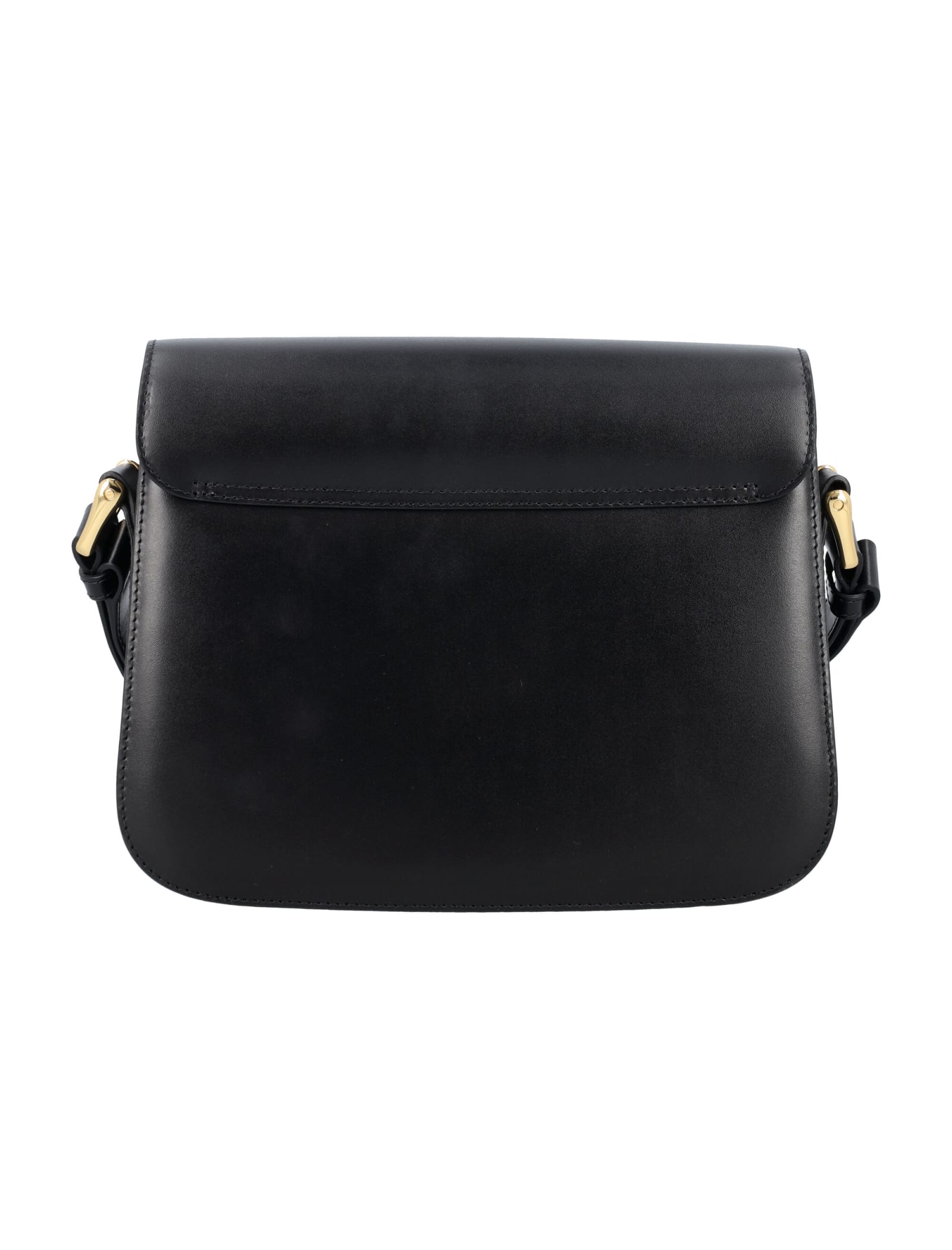 Apc A.p.c. Compact Black Calf Leather Shoulder Bag With Adjustable Strap In Black