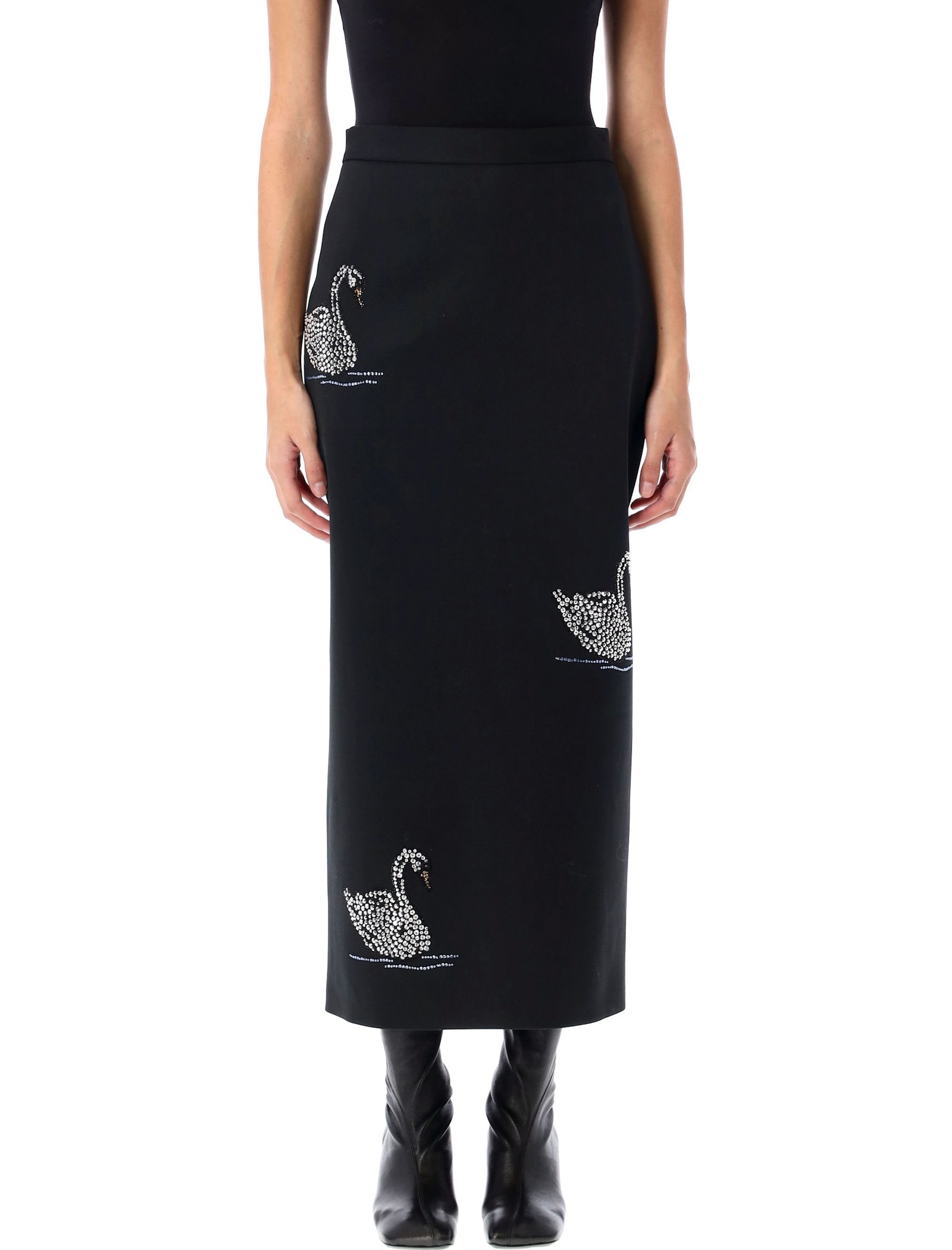 Shop Msgm Swan Midi Skirt In Black