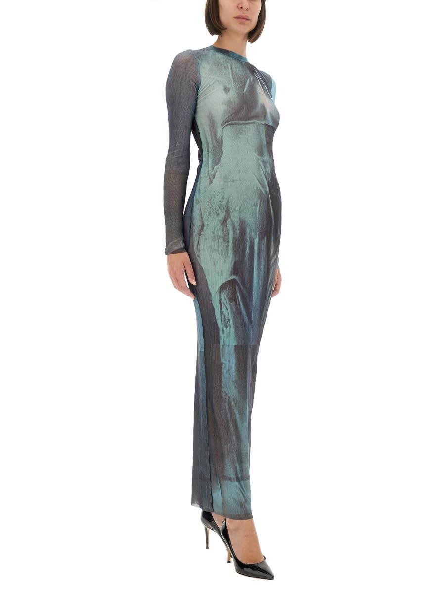 Jean Paul Gaultier "water" Mesh Long Dress In Blue