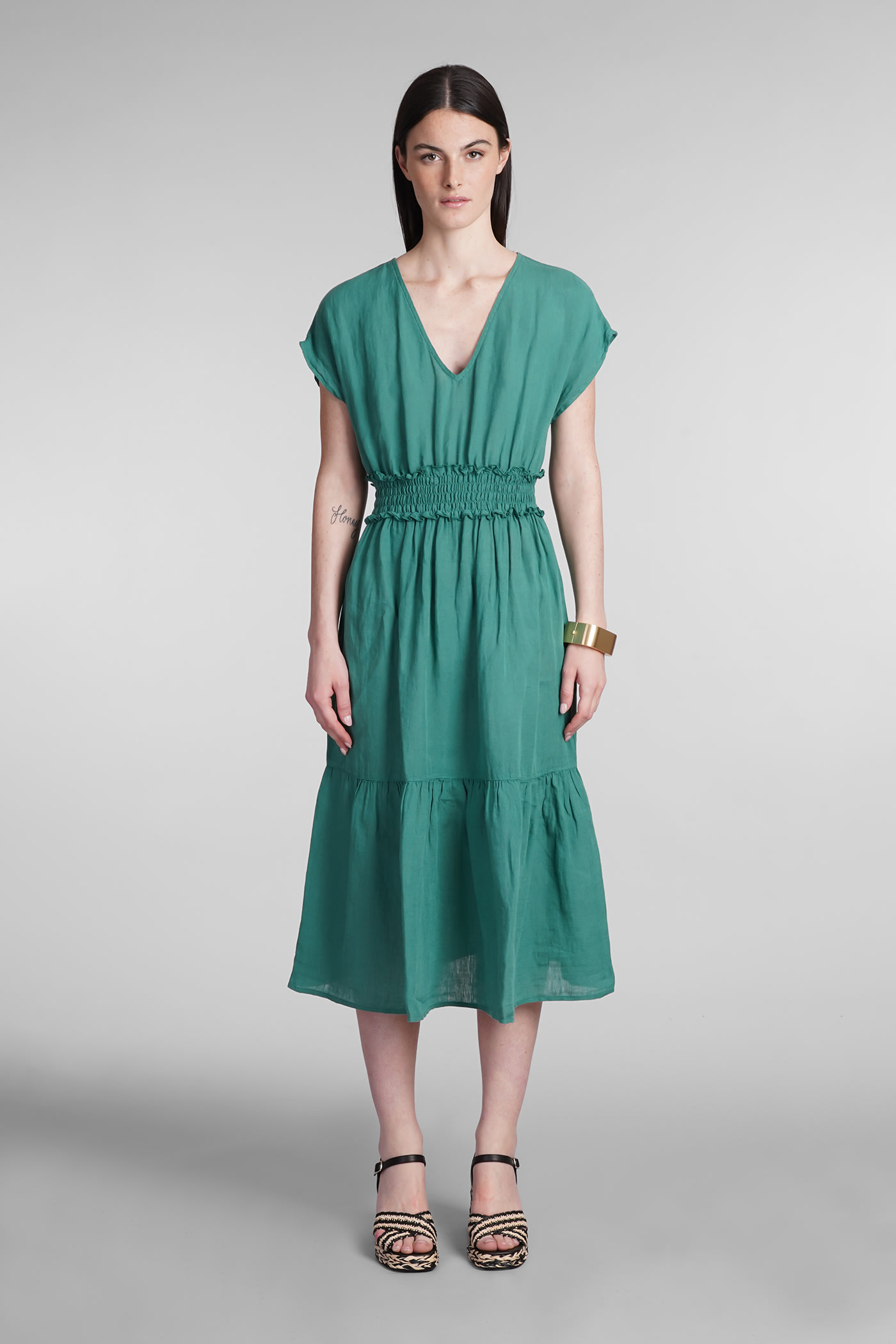 Shop 120% Lino Dress In Green Linen