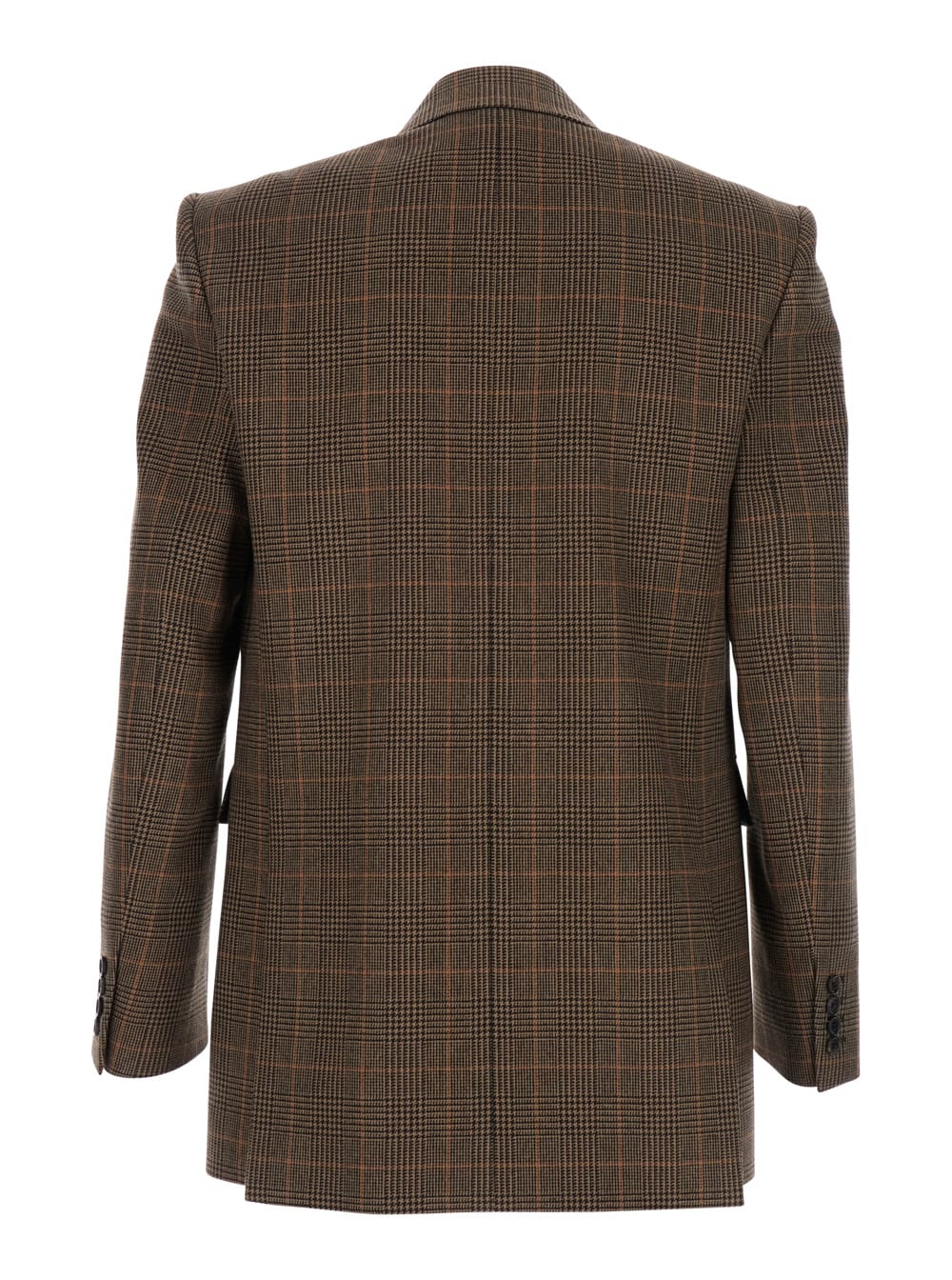 Saint Laurent Brown Double-breasted Jacket With Peak Revers And Stripe Motif In Wool Man In Brown