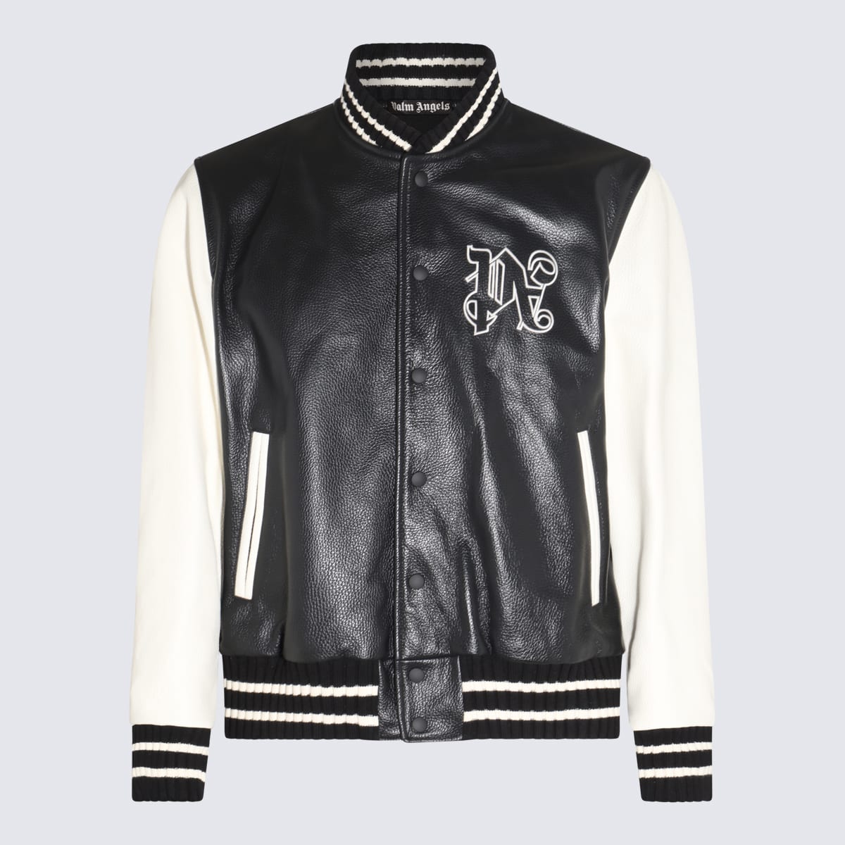 PALM ANGELS BLACK AND WHITE LEATHER JACKET