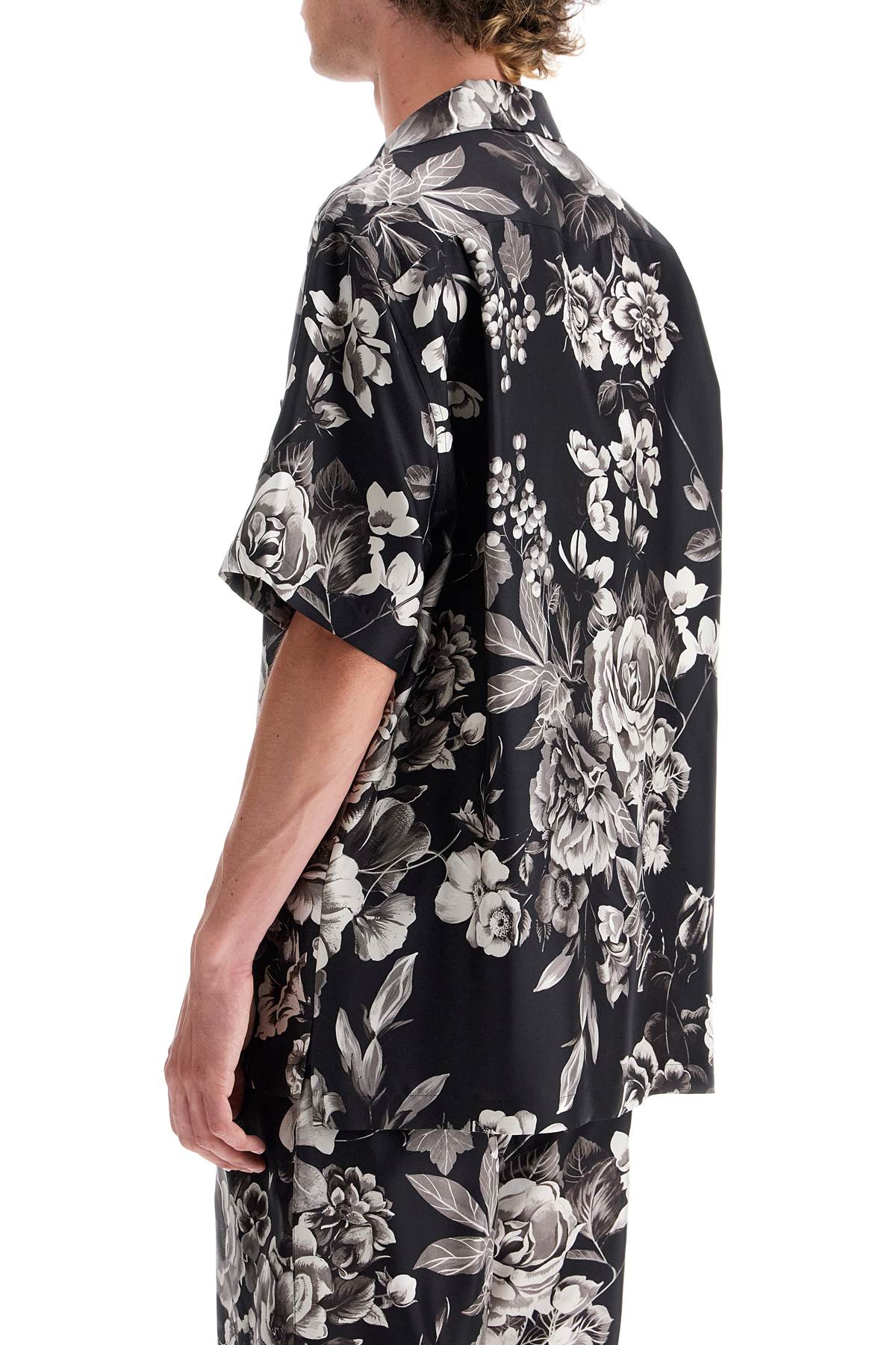 Shop Dolce & Gabbana Hawaii Silk Shirt With Floral Print Set In Grey