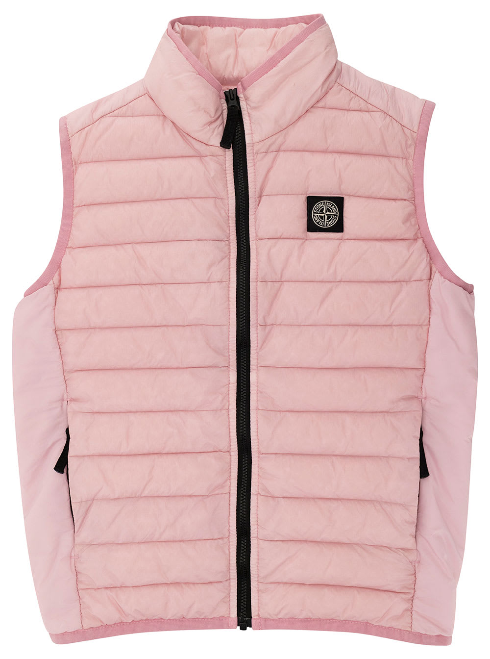 Stone Island Kids' Pink Down Vest With Logo Patch In Polyamide Boy