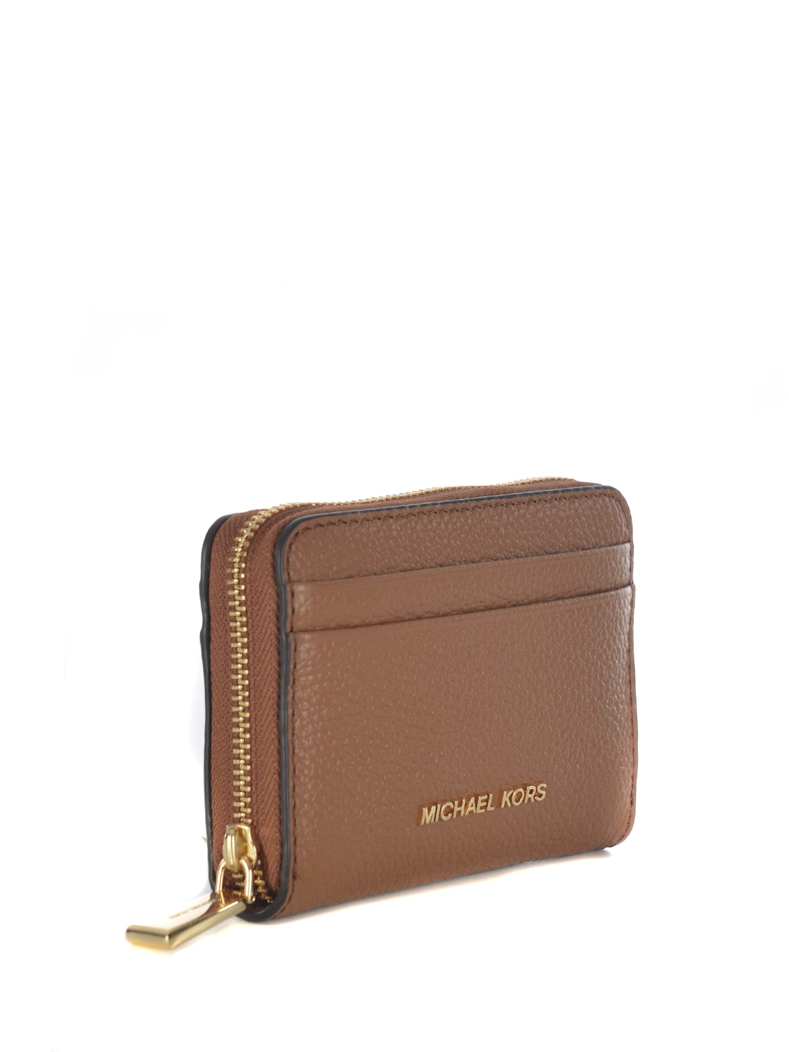 Shop Michael Kors Wallet  Za Card Case Made Of Hammered Leather In Camel