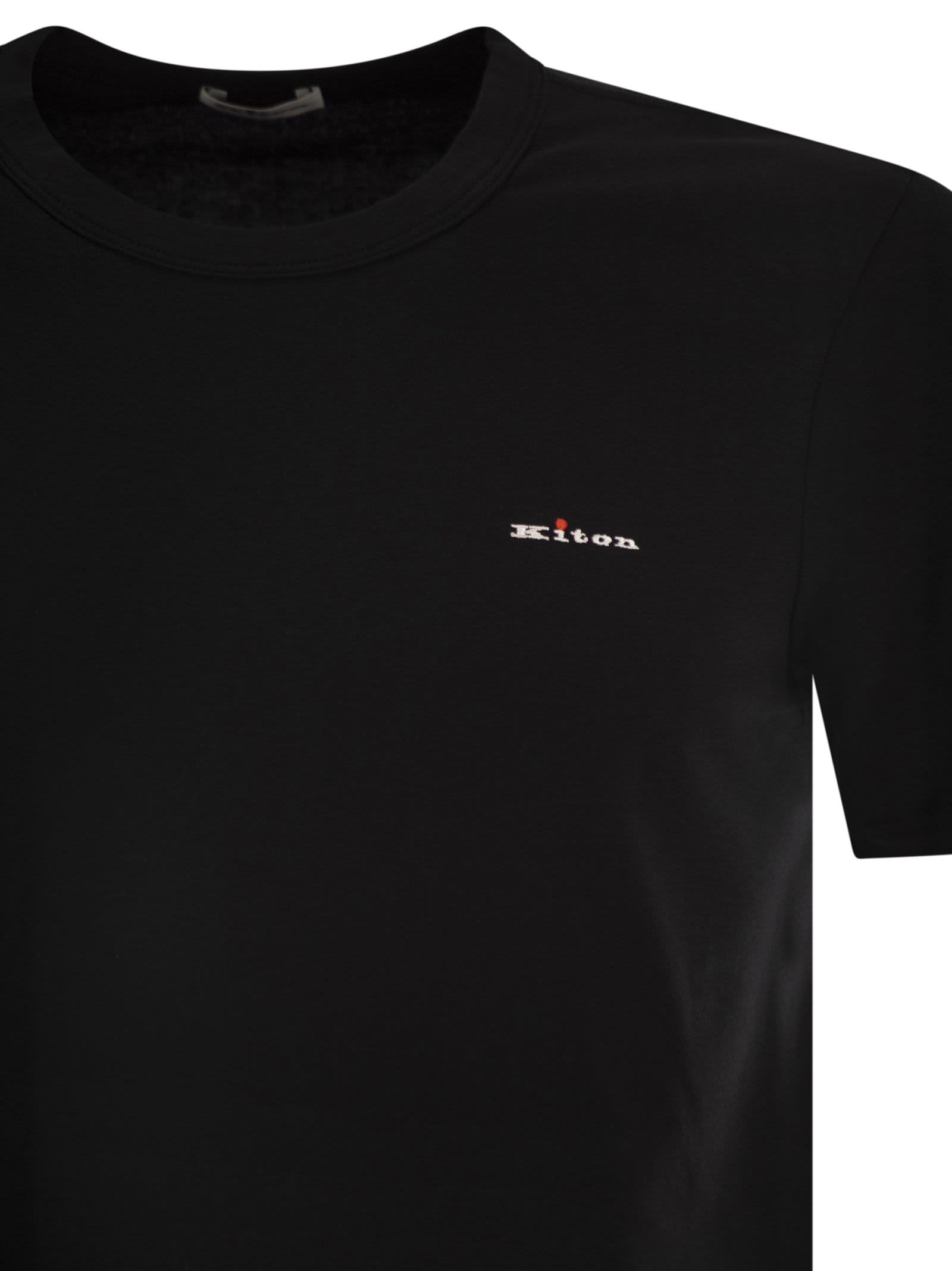 Kiton Cotton Jersey T-shirt With Embroidered Logo Pocket In Black