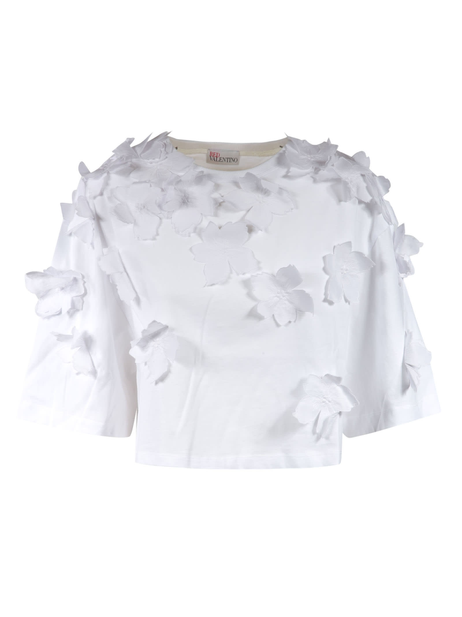 Red Valentino Cottons FLORAL APPLIQUE TOP
