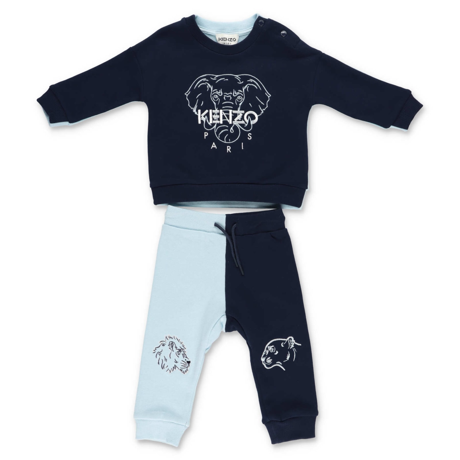 Kenzo Kids Kenzo Completo Due Pezzi Elephant Blu E Celeste In Cotone Con Felpa E Pantalone