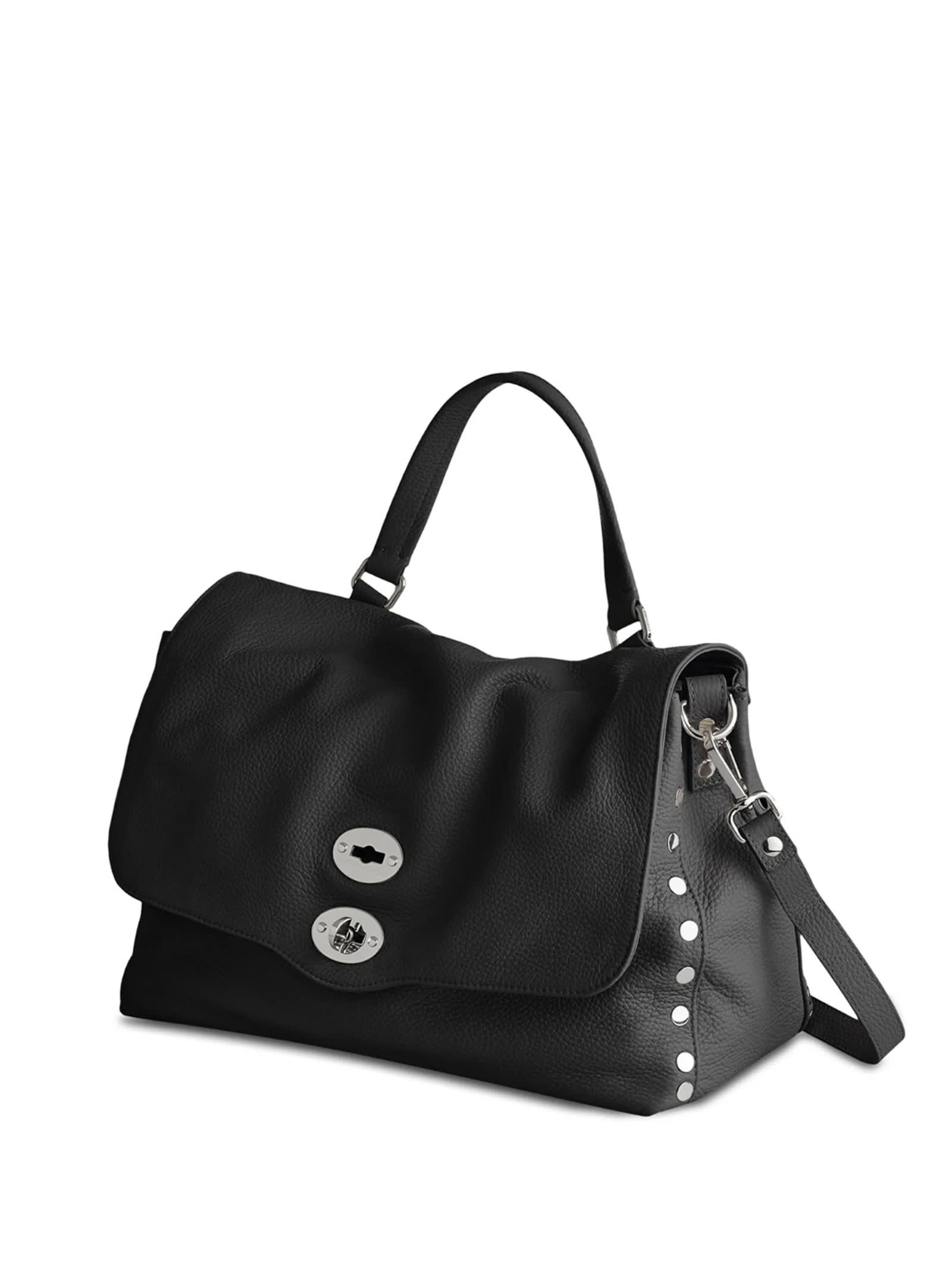 Shop Zanellato Postina Daily Medium Leather Bag With Shoulder Strap In Nero