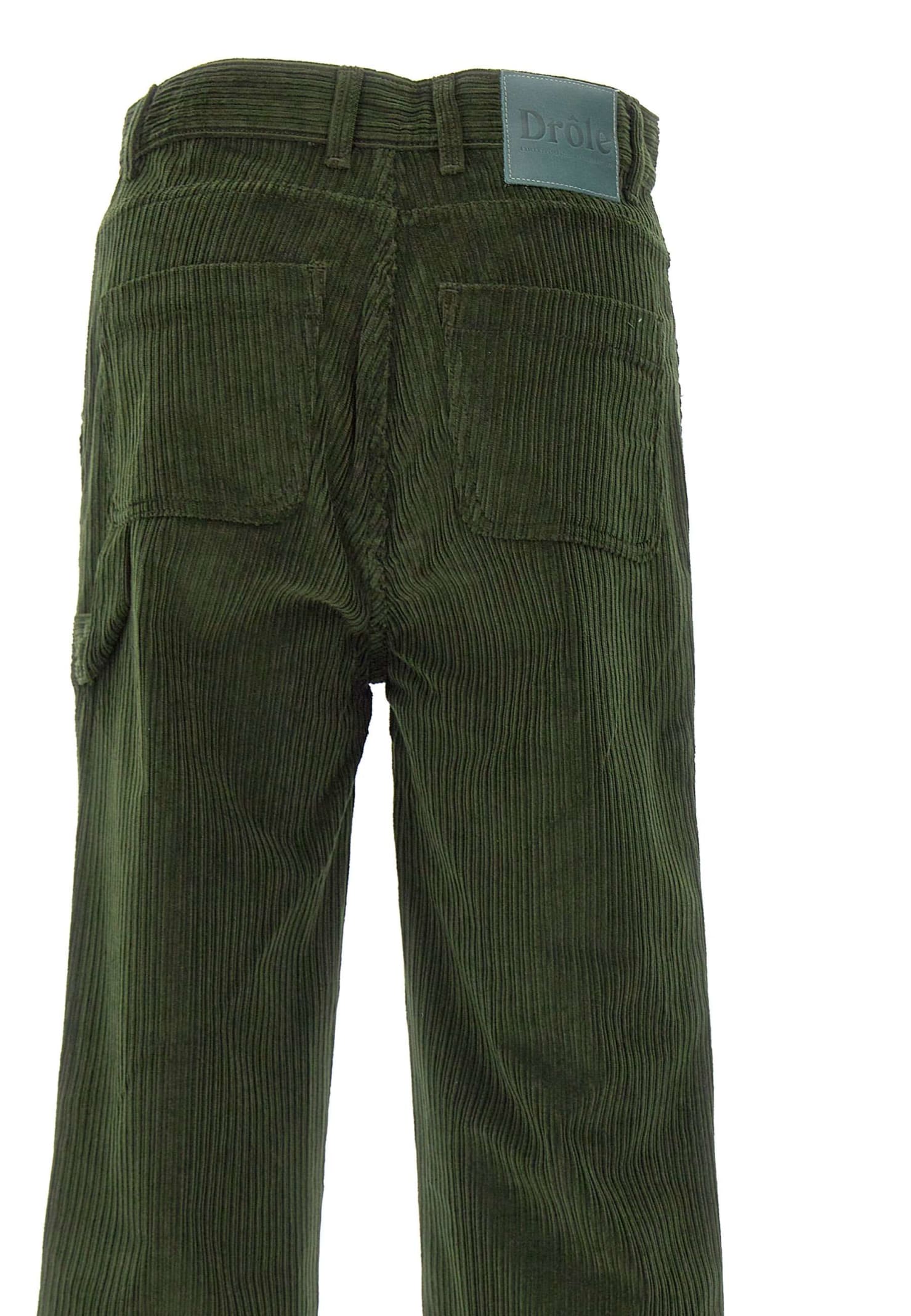 Drôle De Monsieur Corduroy Carpenter Pants In Verde Militare