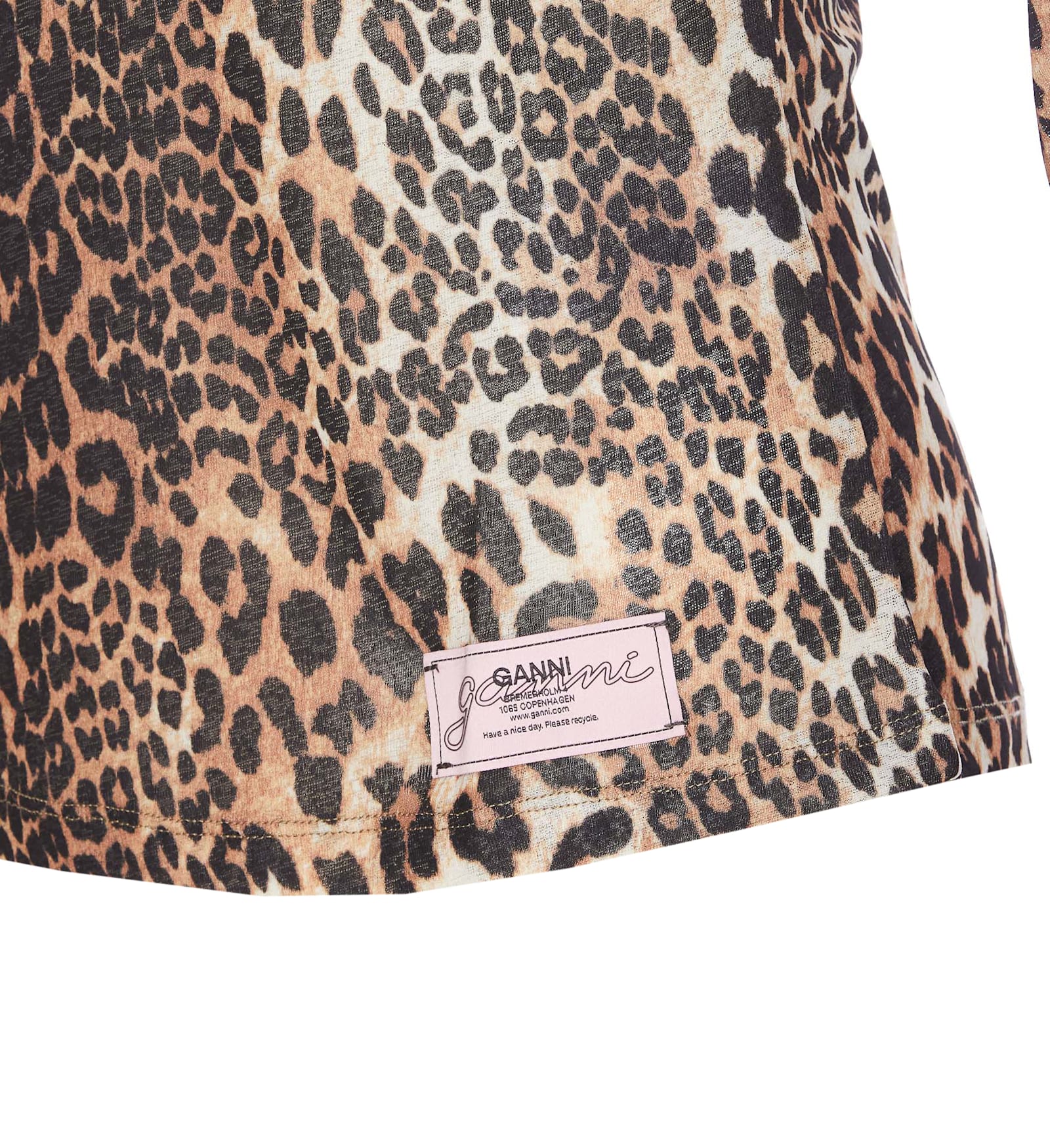 Ganni Knitwear Crewneck Leopard Print Long Sleeves In Multicolour