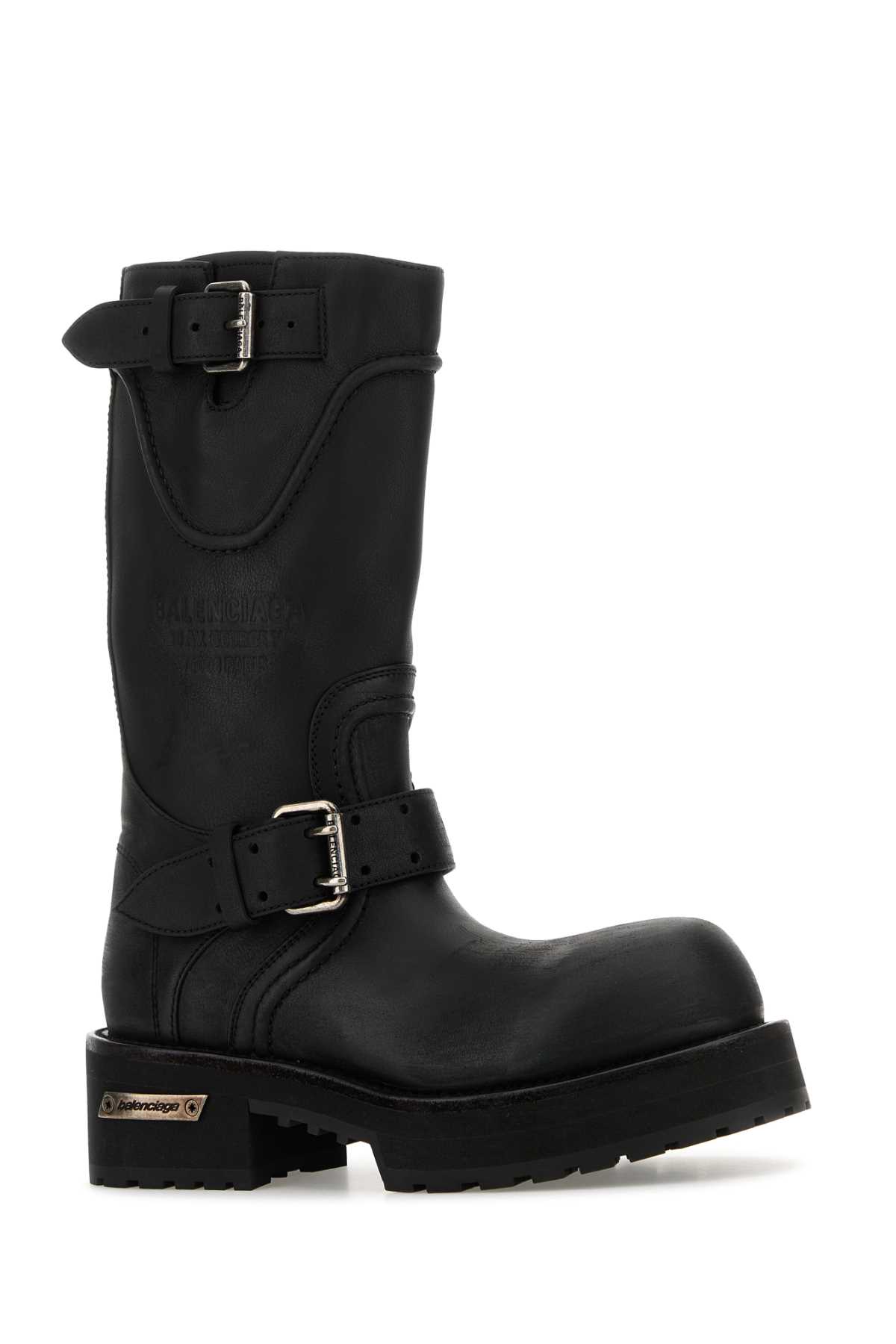 Balenciaga Worn Leather Mid-calf Chunky Sole Boots In Black