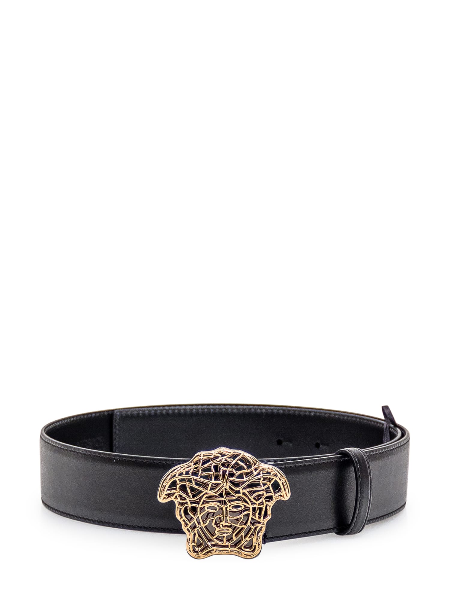 Versace Medusa Belt In Leather In Nero-oro