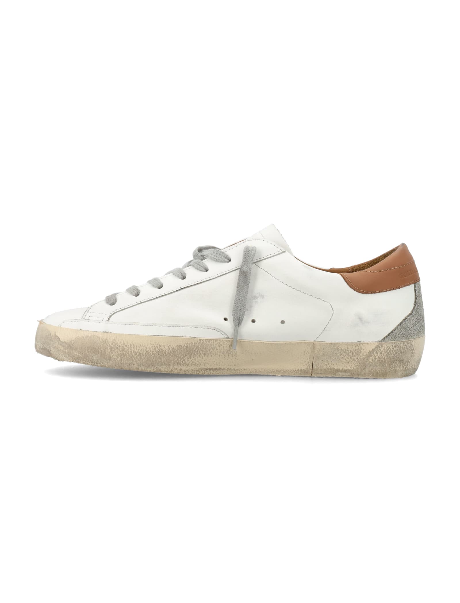 Golden Goose Super-star Sneakers With Ice-gray Suede Star And Light Brown Heel Tab Shoes In White/ice/light Brown