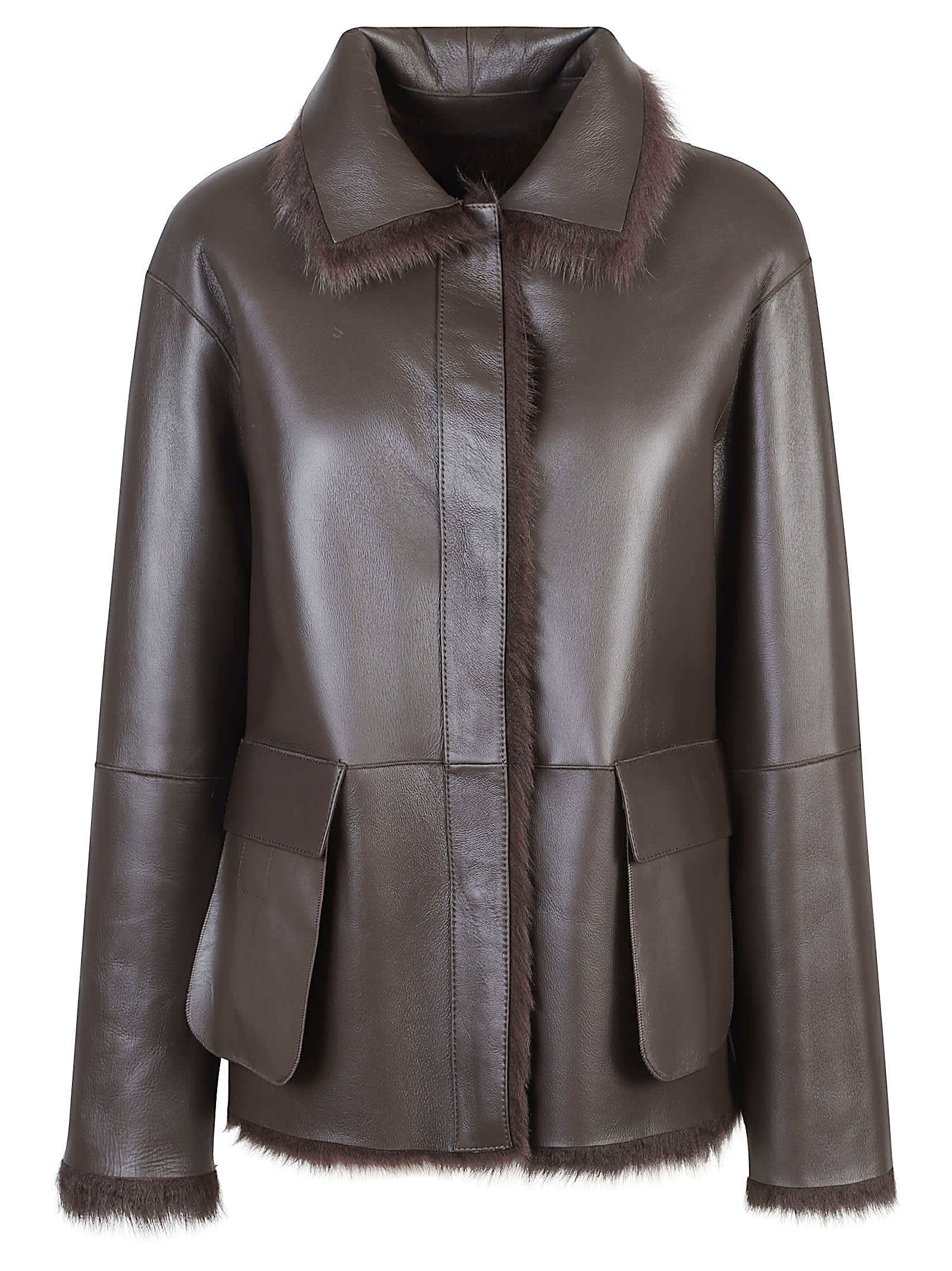 Desa 1972 Reversible Shearling Boxy Jacket In Brown