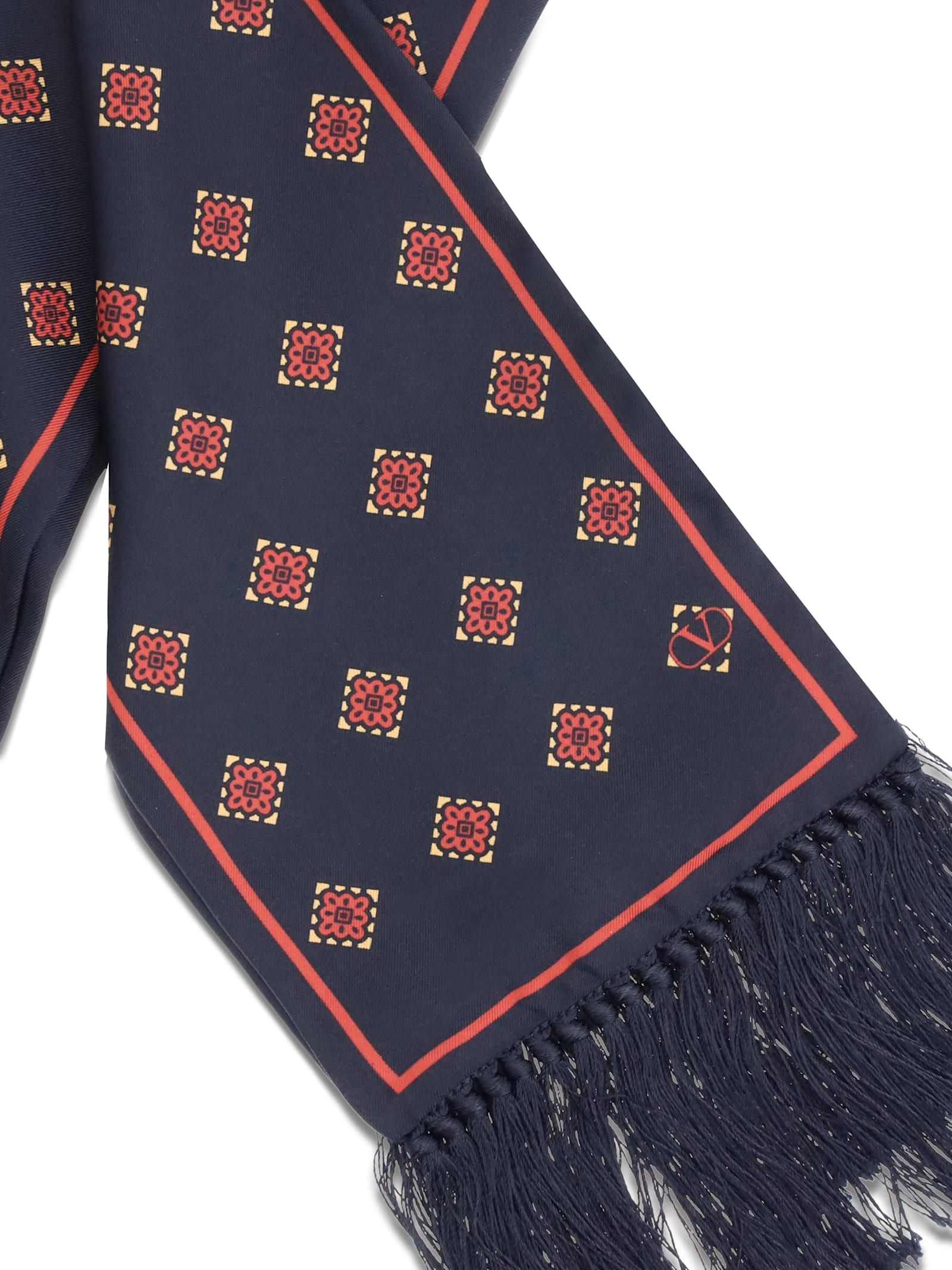 Valentino Modern Silk Scarf Featuring Geometric Pattern In Blue