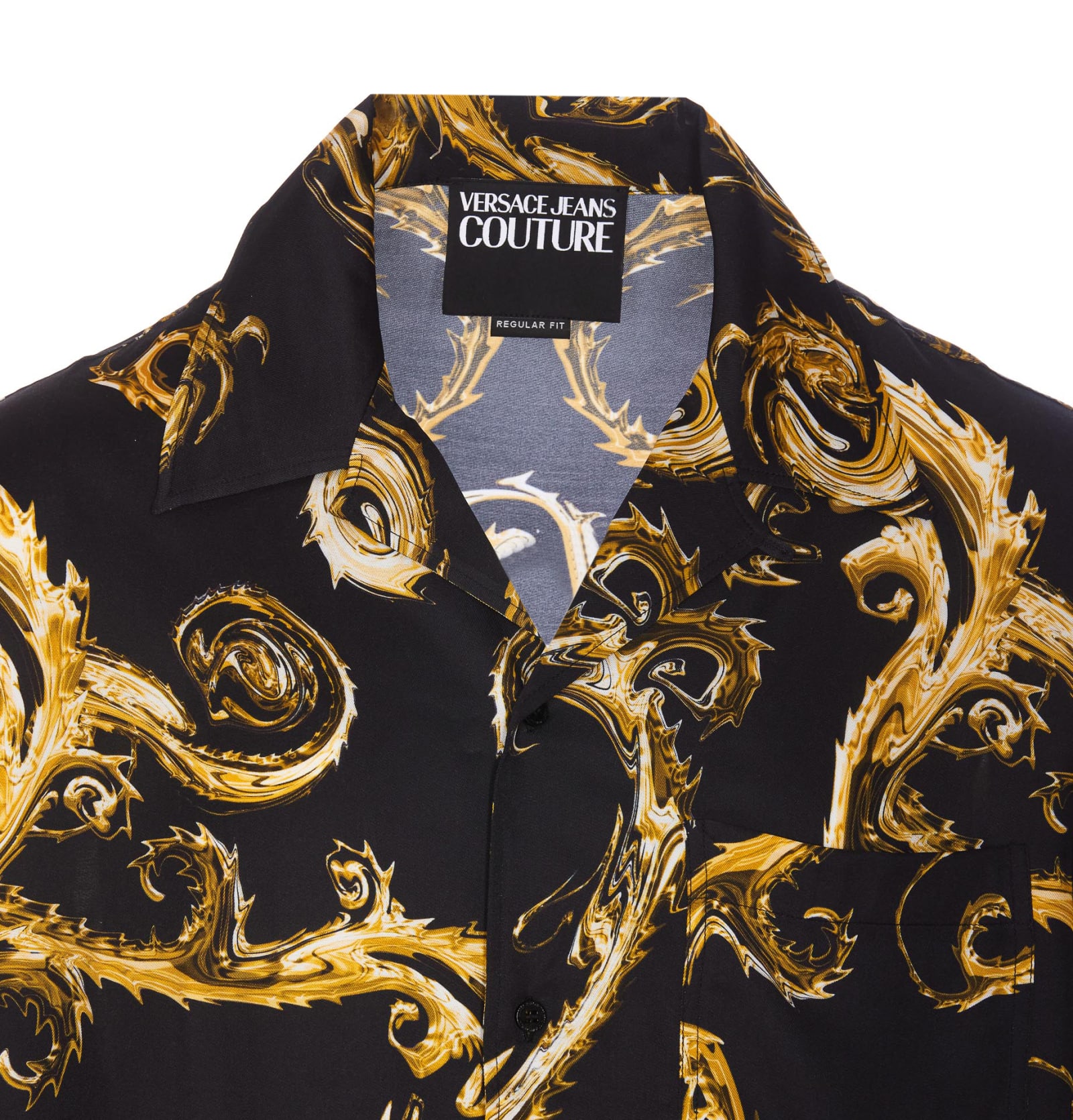 Shop Versace Jeans Couture Chromo Couture Bowling Shirt In Black