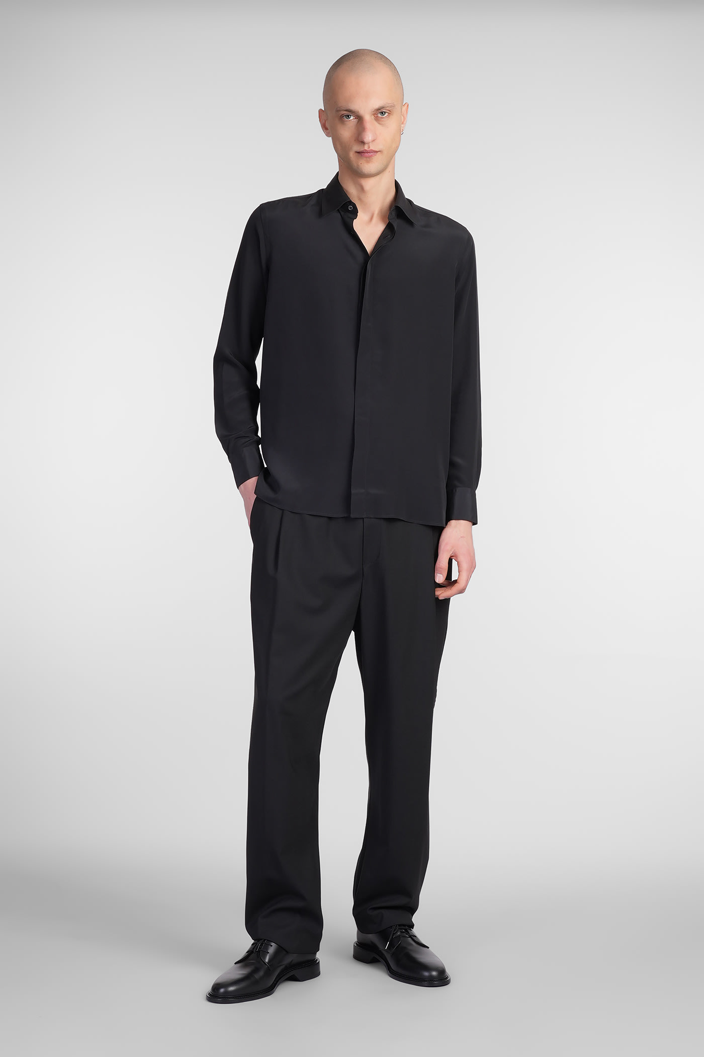 Laneus Shirt In Black Silk In Black