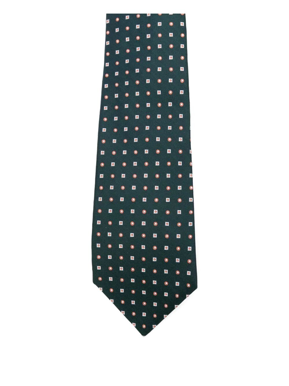 Kiton Geometric-patterned Silk Tie In Green