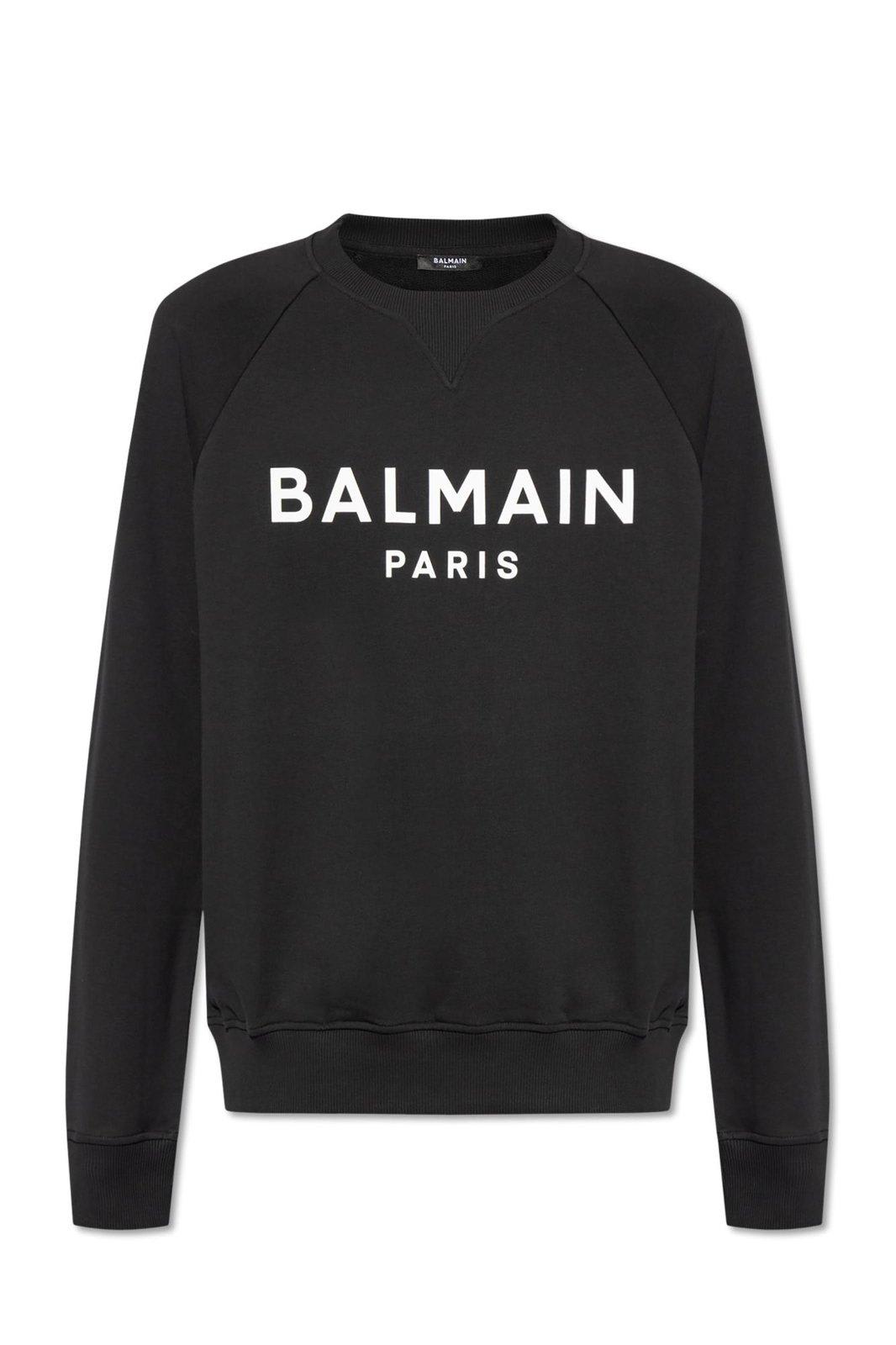 Shop Balmain Logo Printed Crewneck Sweatshirt In Black