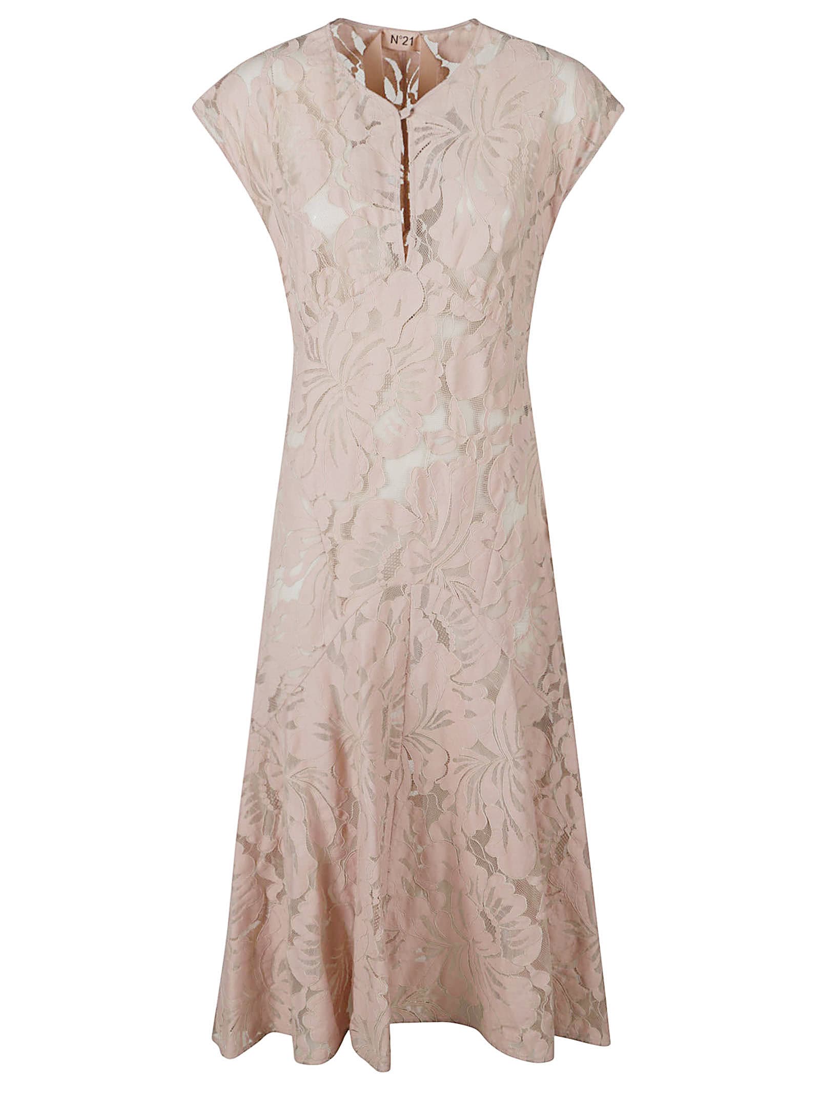 Shop N°21 Lace Floral Sleeveless Dress In Cipria